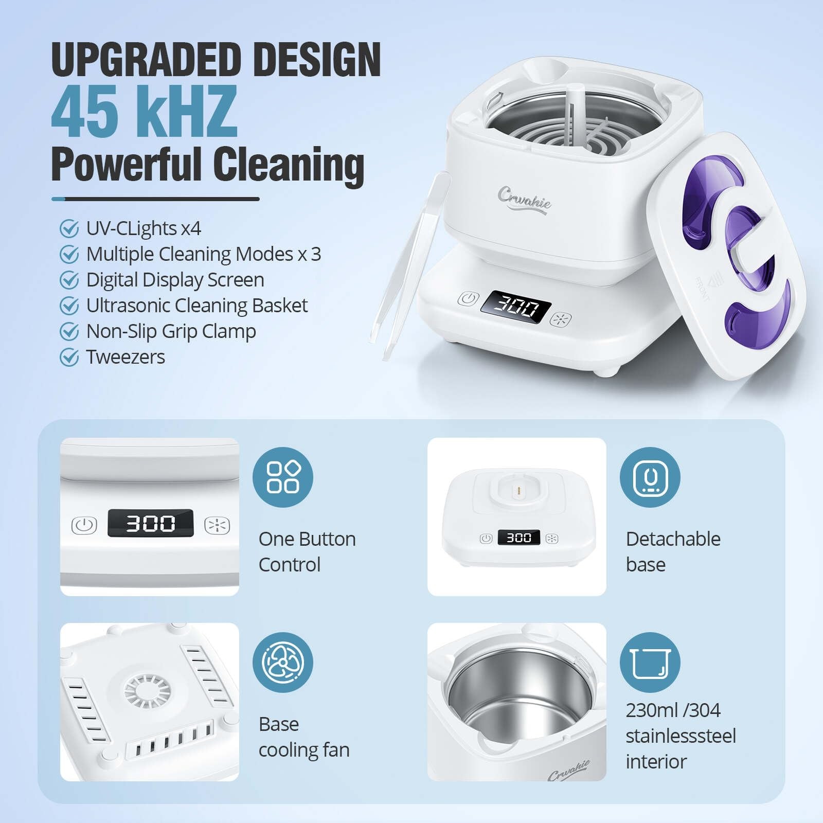 Ultrasonic Retainer Cleaner, Detachable 45kHz Retainer Cleaner Machine 3 Mode…