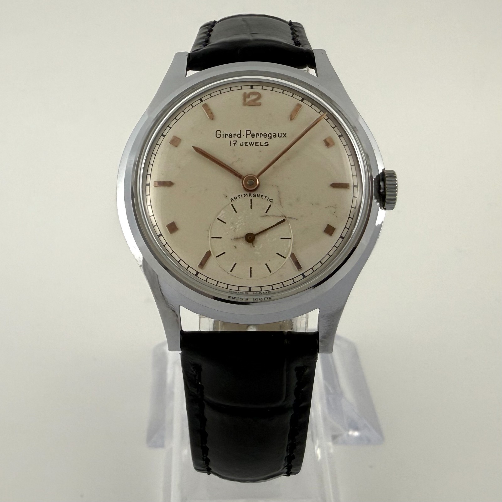 FINE GIRARD PERREGAUX VINTAGE ORIGINAL DIAL MANUAL WIND STEEL GENTS WATCH