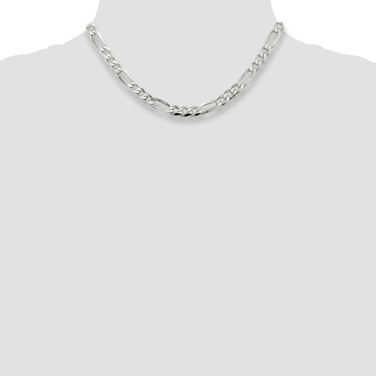 Sterling Silver 7mm Pave Flat Figaro Link Chain w/ Lobster Clasp 16″ – 30″