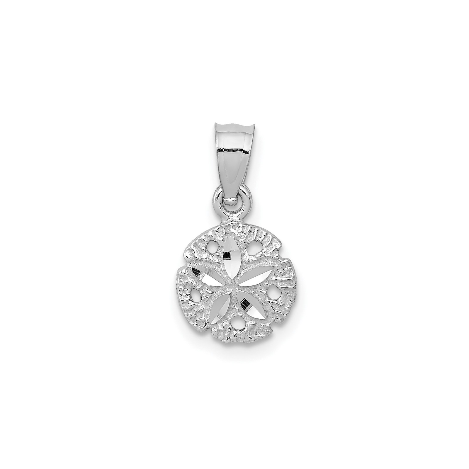 10k White Gold Sand Dollar Pendant Textured Cutout Nautical Ocean Charm Women
