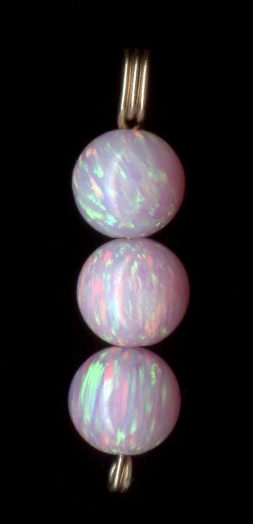 New 10K 24mm Solid Yellow Gold Pink Lab-Created Fire Opal 6mm Bead Pendant #cm