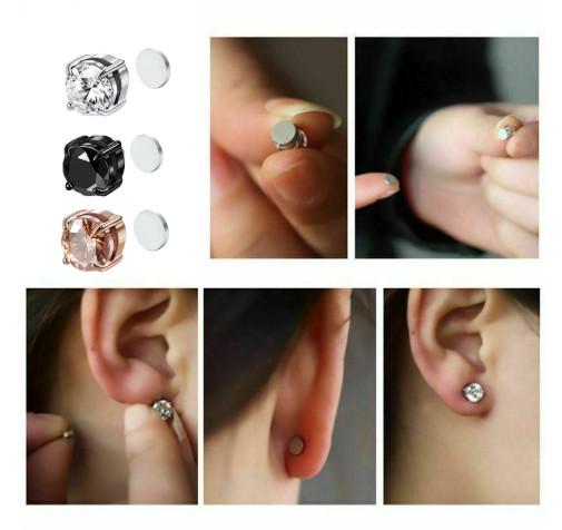 Steel Magnetic Stud Earrings 6/ 8MM For Women Men Non-Piercing Clip On Stainless