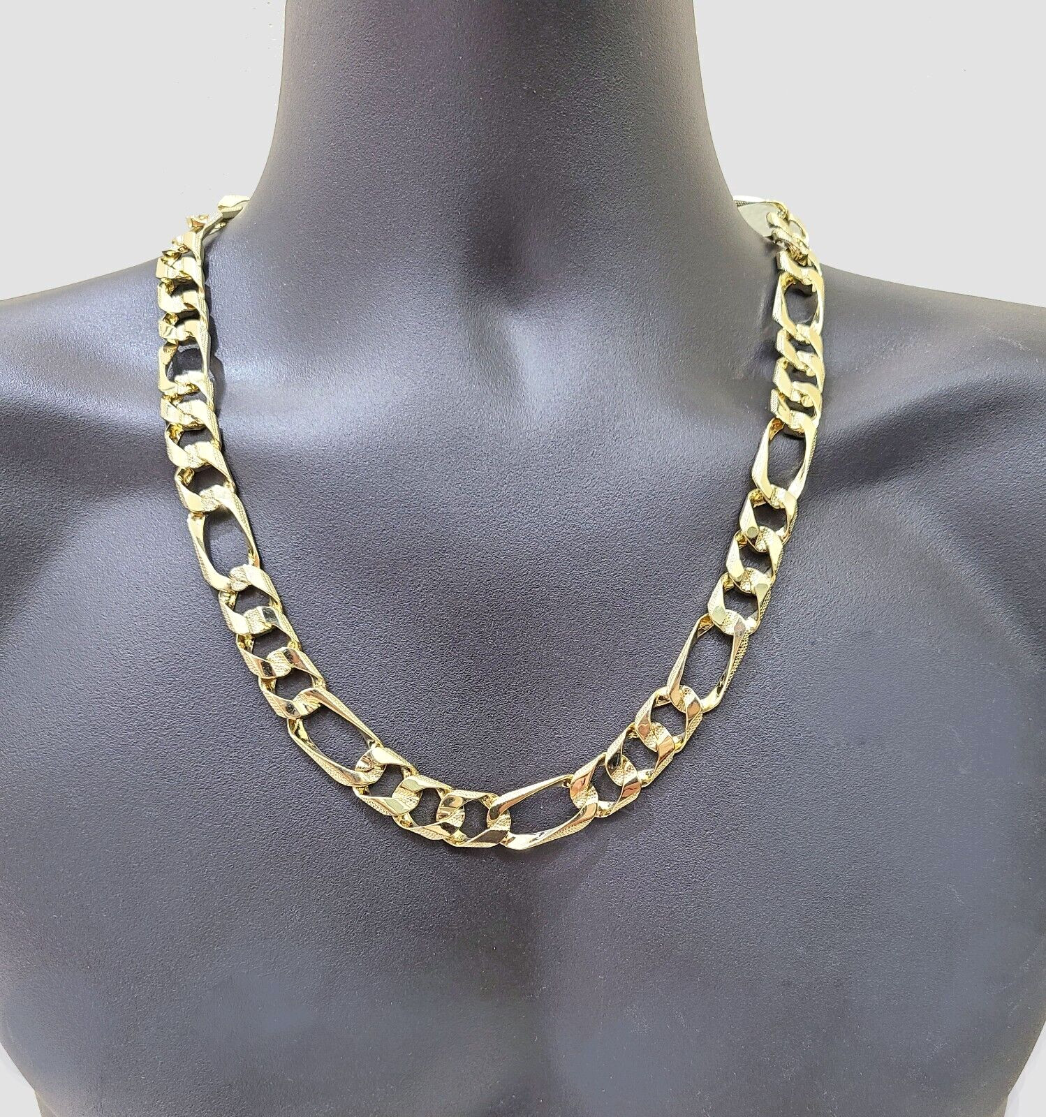 Real 10k Solid Yellow Gold Necklace 13mm Figaro Chain 24” inches Unisex