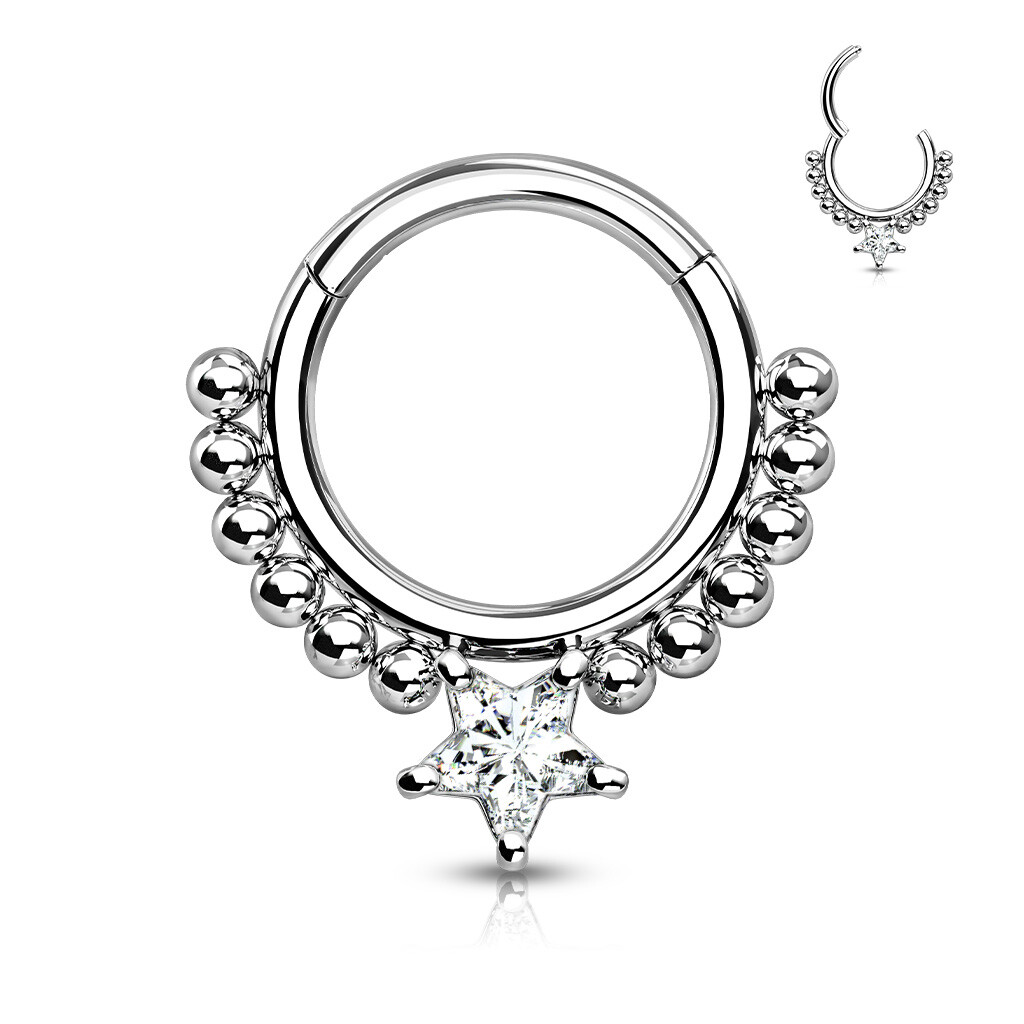 All Surgical Steel Front Facing Star CZ Precision Hinge Segment Ring Nose Septum