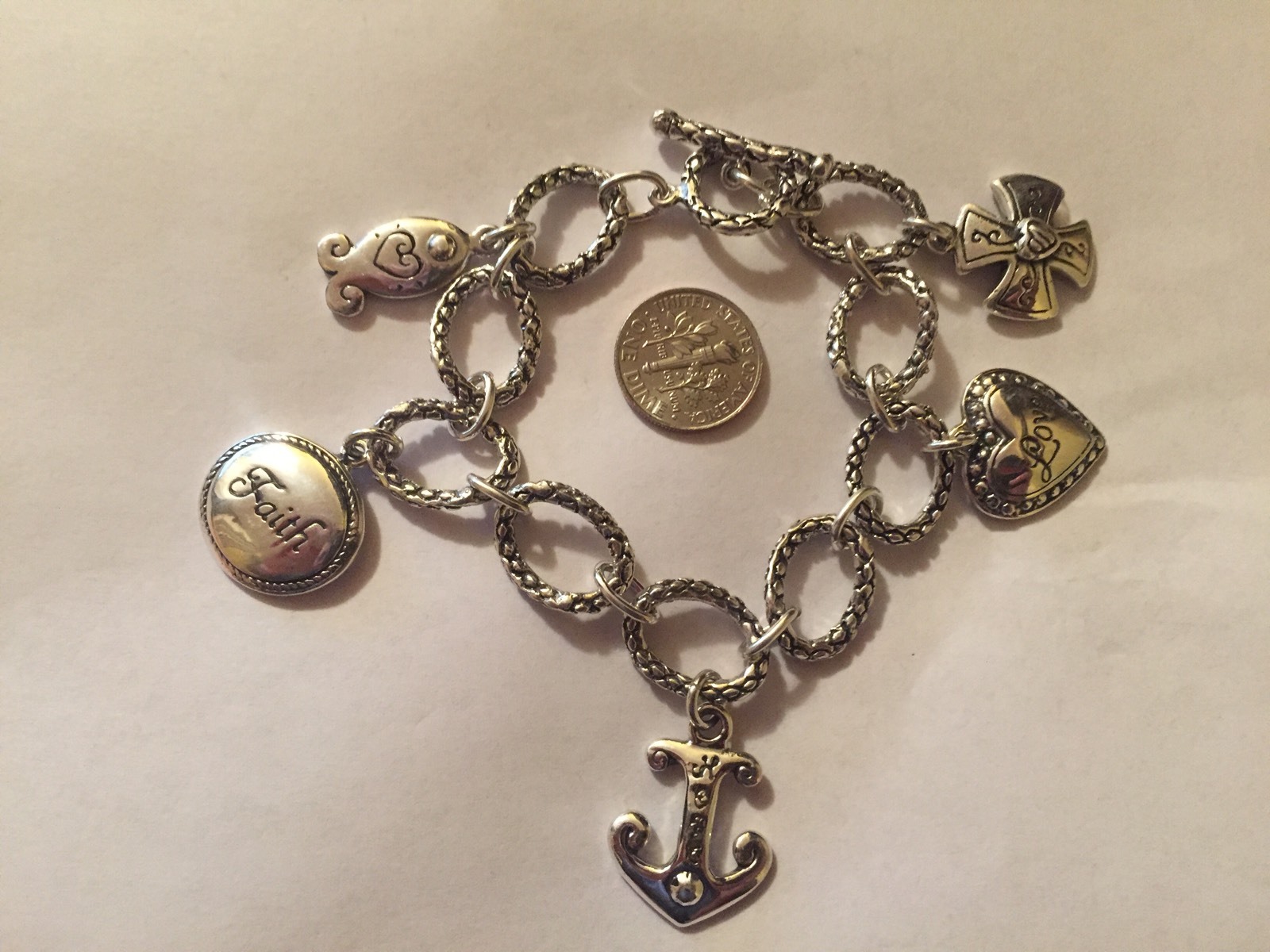 Handmade Pure 925 Sterling Silver Fine Bracelet Hope/Love/Faith 36.3 g Taxco/Mex