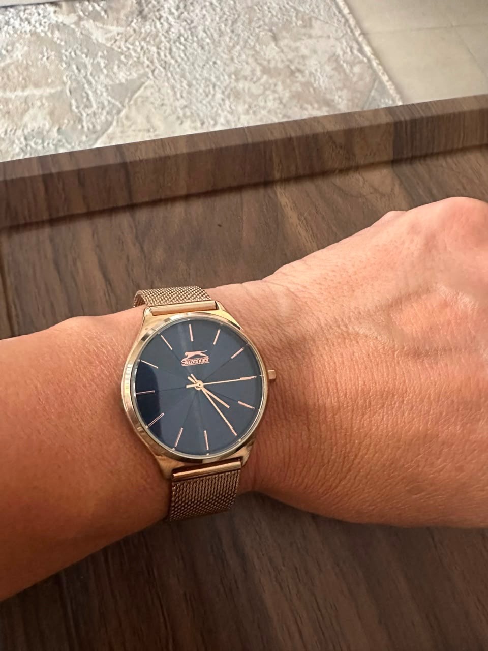 Slazenger Rose Gold Mesh Watch Blue Dial Quartz Analog Women’s Wristwatch