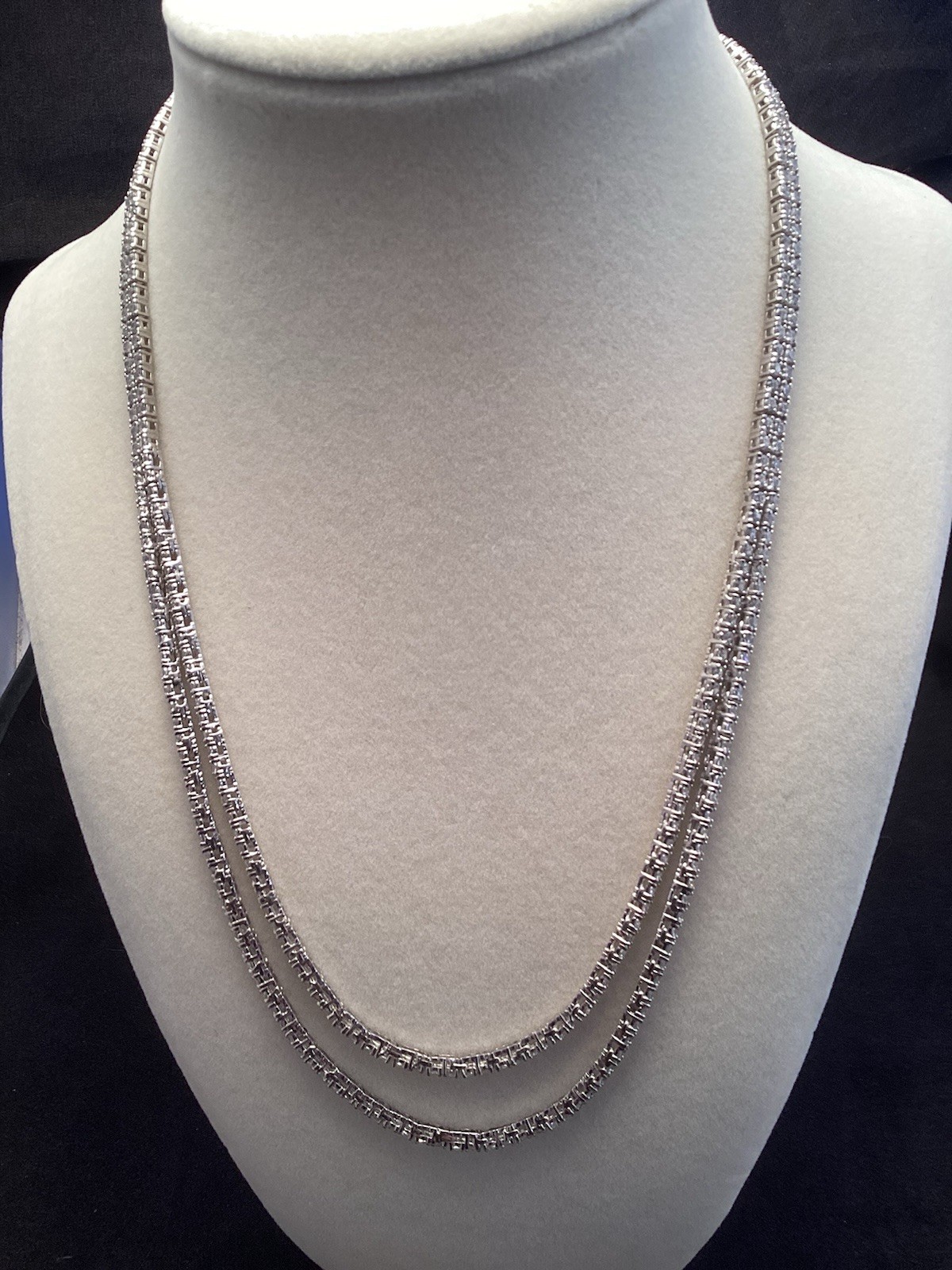 Fuzion Creations FZN Sterling White Quartz Tennis Double Strand 5mm Necklace 18”