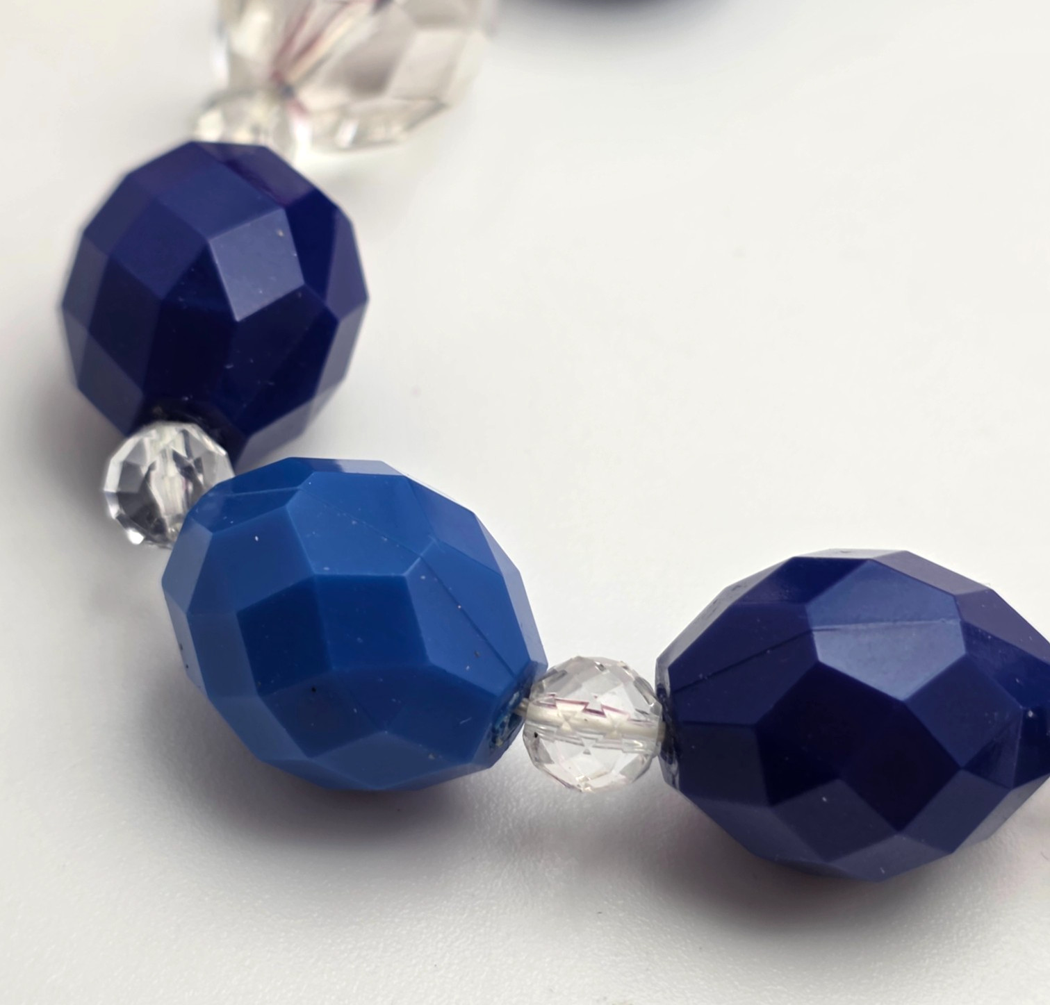 Blue Clear Faceted Acrylic Bead Necklace 25 In Chunky Statement Gold Tone Clasp