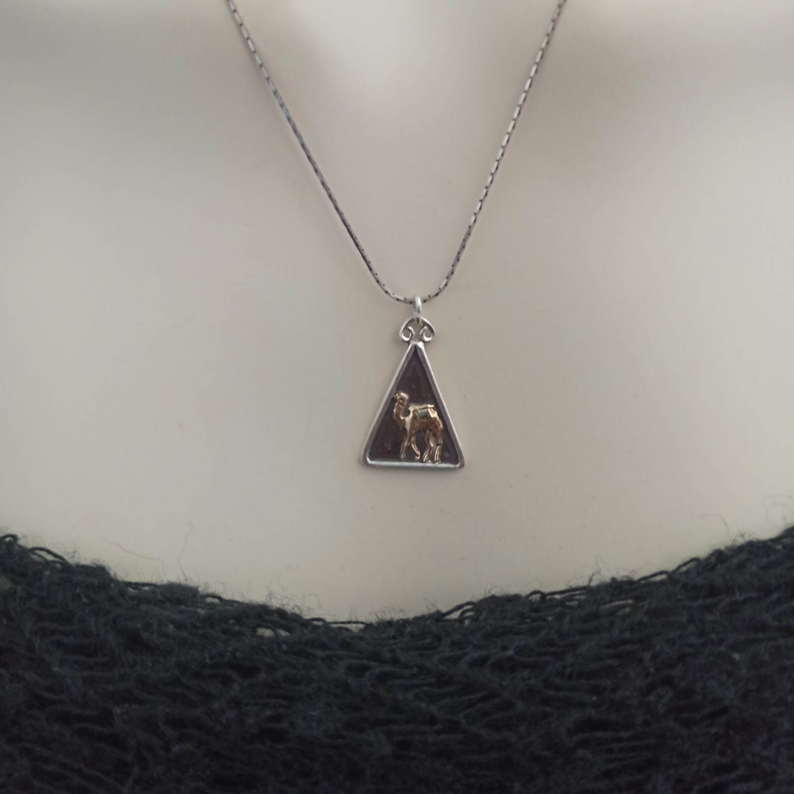 Sterling Silver Camel Necklace Rolled Gold Accents Patina Men Women Israel Gift