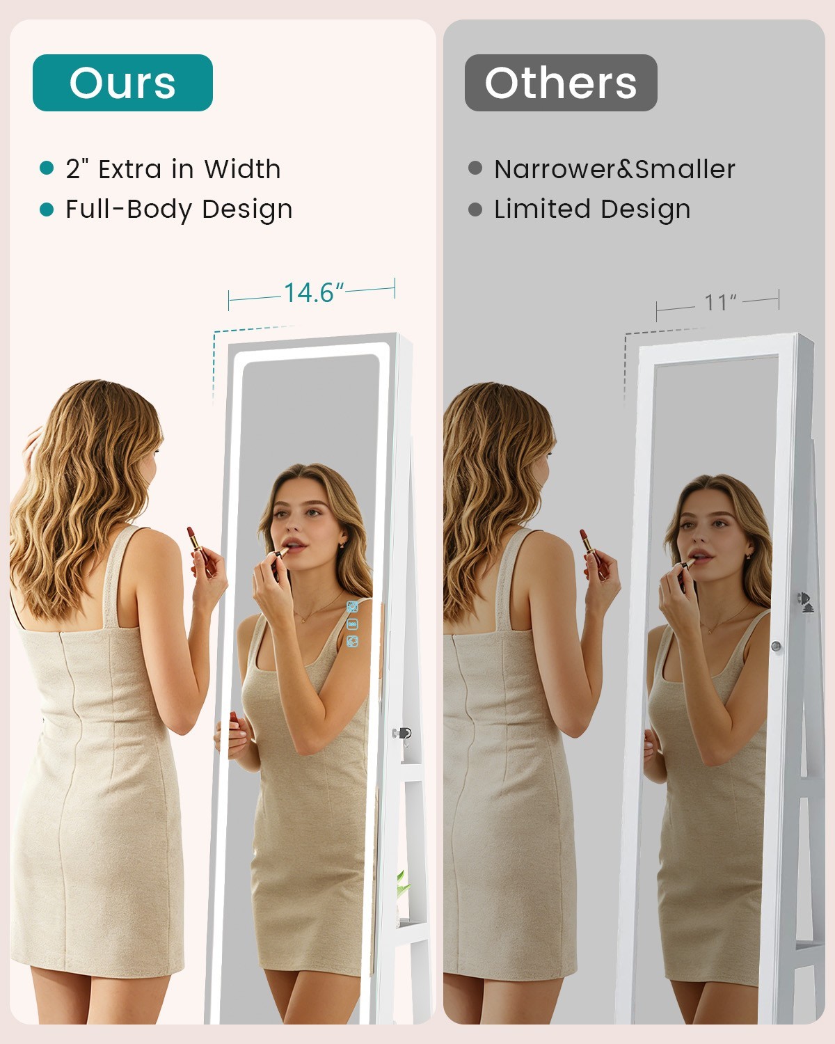 360° Rotating Jewelry Cabinet with Full Length Mirror, Standing Jewelry Organize