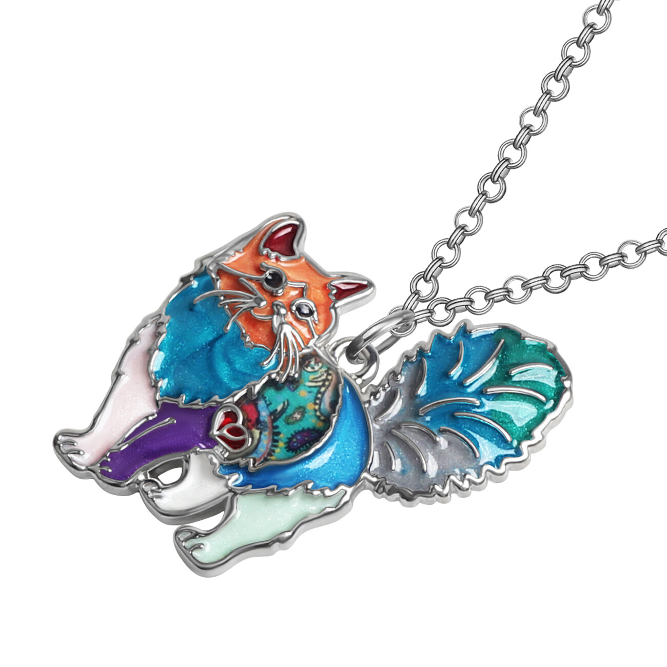 Enamel Alloy Adorable Cat Necklace Pendant Pets Charms Jewelry Gifts for Women