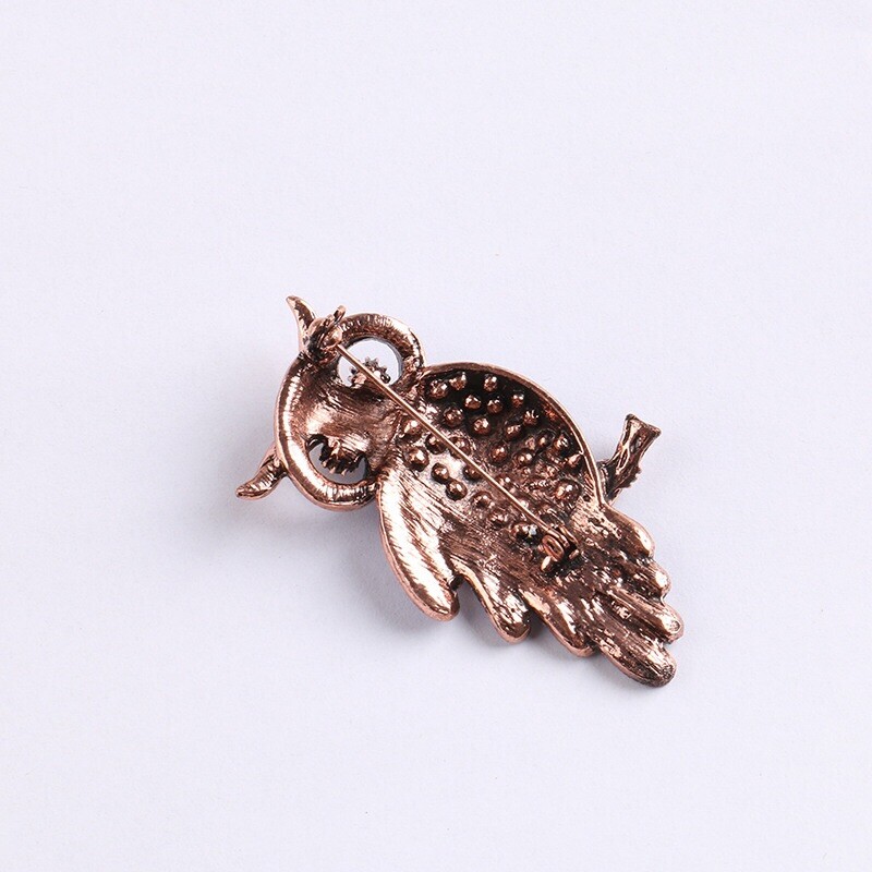 Gift Classic Luxury Owl Bird Gold Tone Brooch Pin Blue Rhinestone Crystal