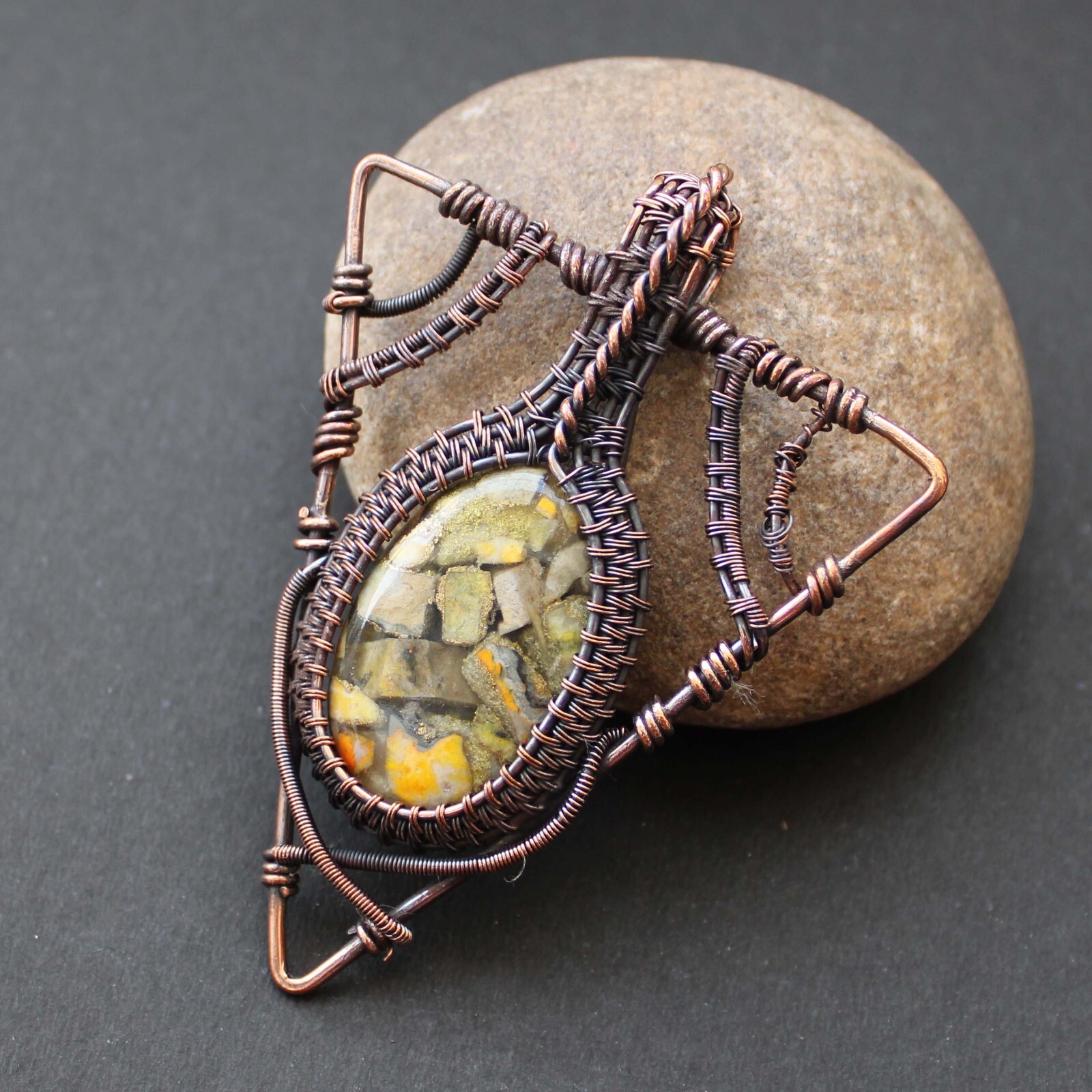 Copper Bumble Bee Jasper Pendant Copper Wire Wrapped Pendant Wire Wrap Jewelry
