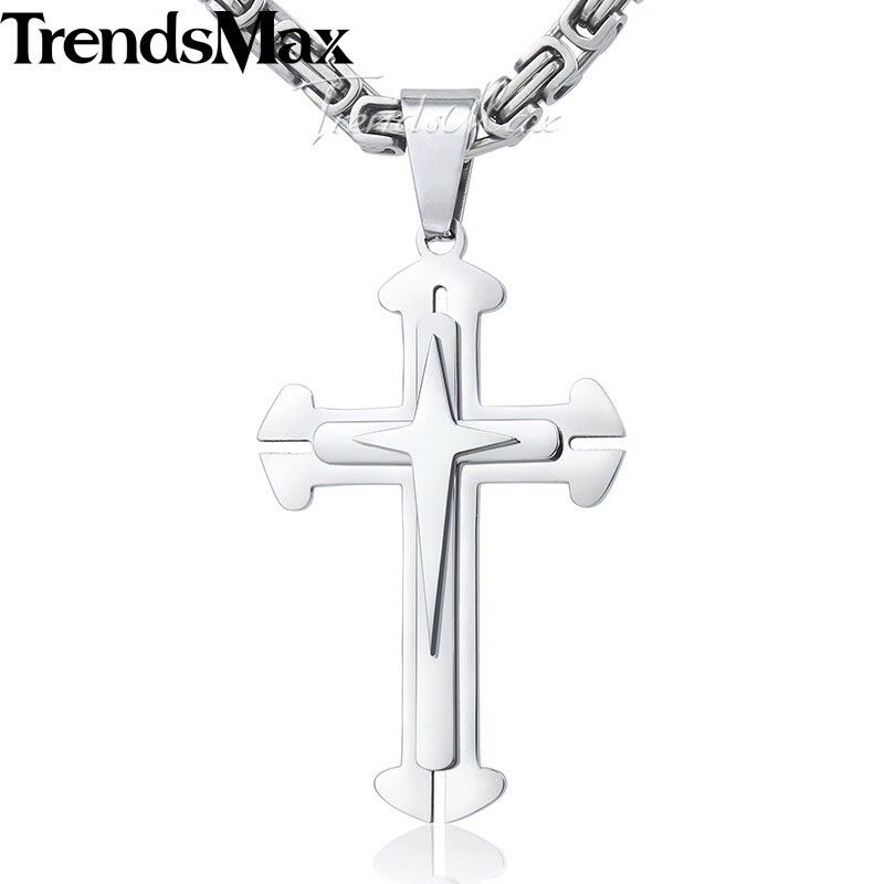 Cross Necklace for Men Gold Plated Stainless Steel 18″-30″ Byzantine Box Chain