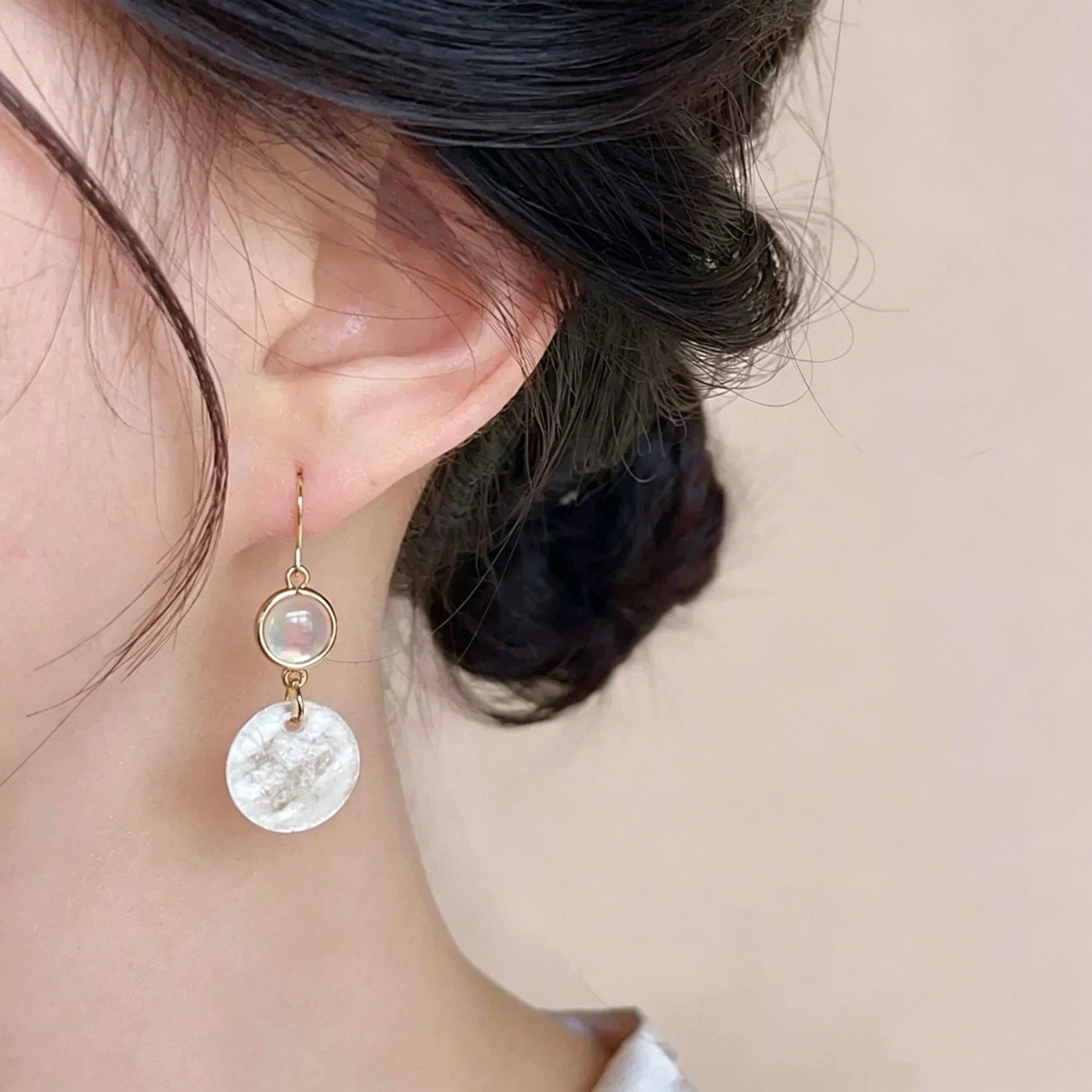 Handmade Copper Alloy Drop Earrings Natural Shell Resin Dangle Women Jewelry