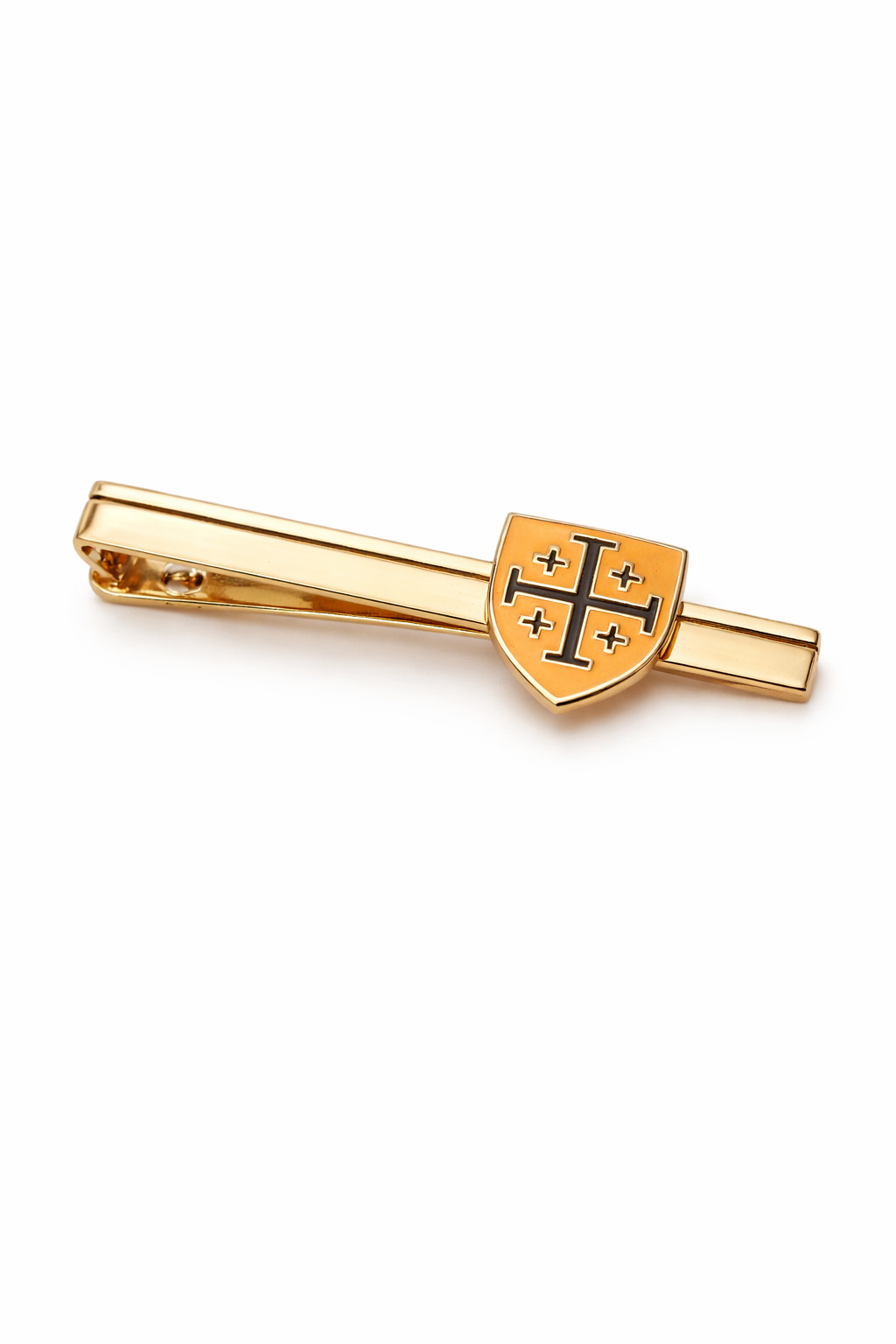 Jerusalem Cross Shield Tie Clip Gold and Black Christian Religious Tie Bar Men