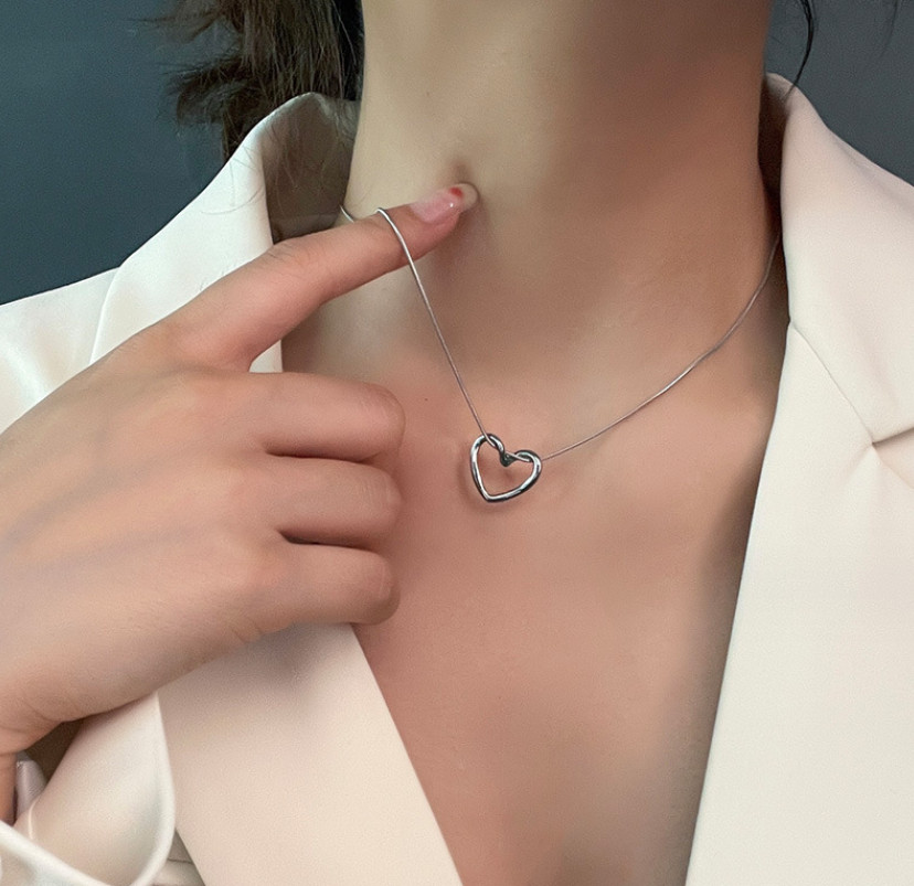 Gold Silver Open Heart Pendant Stainless Steel Necklace Round Chain Gift PE8