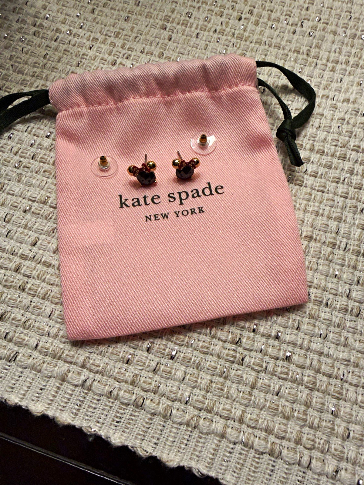 kate spade new york Mouse Stud Earrings Gold Metal Red Simulated Crystal