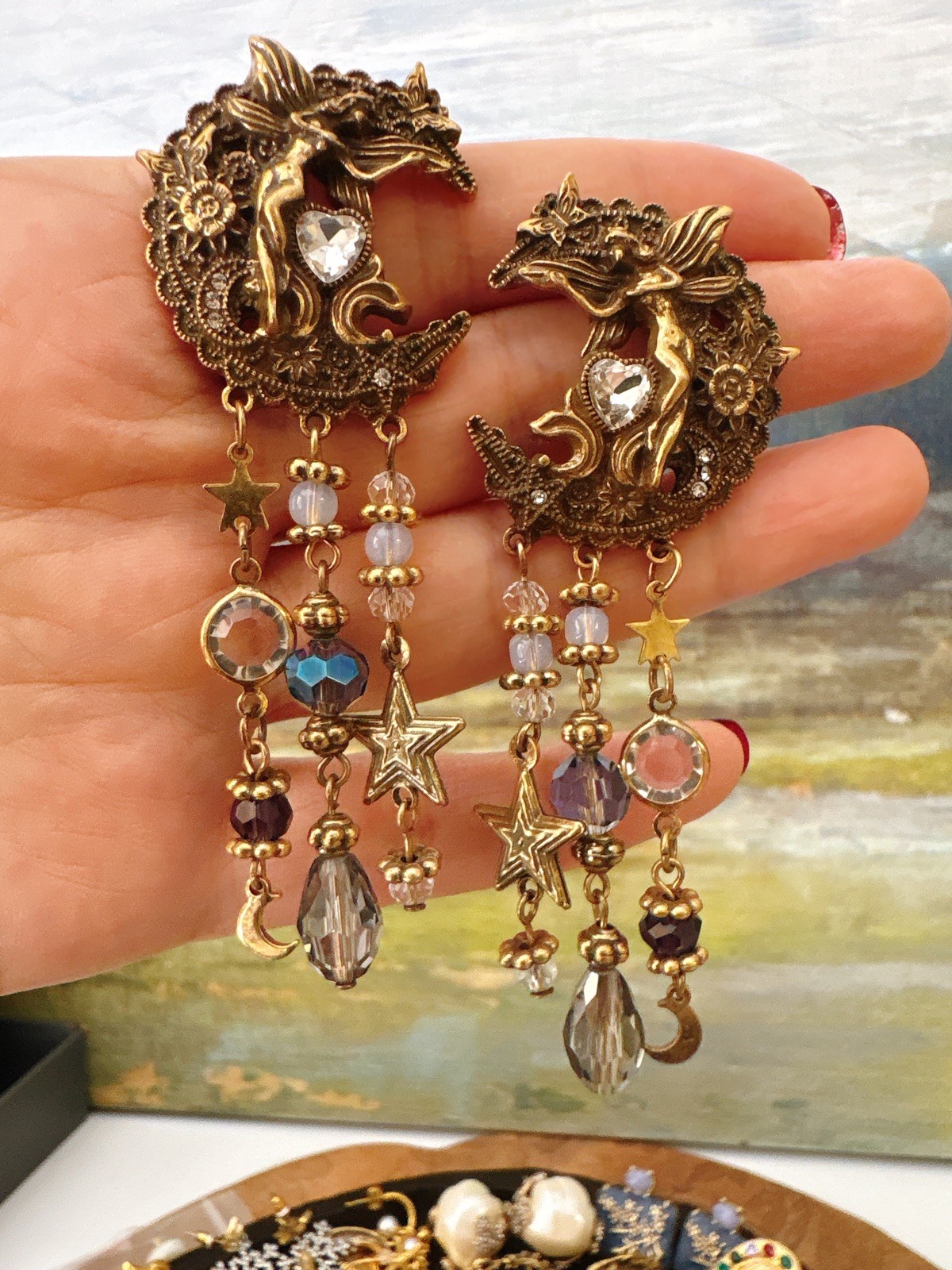 Boho Statement Gold Dangle Earrings Crystal Tassel Drop Party Gift