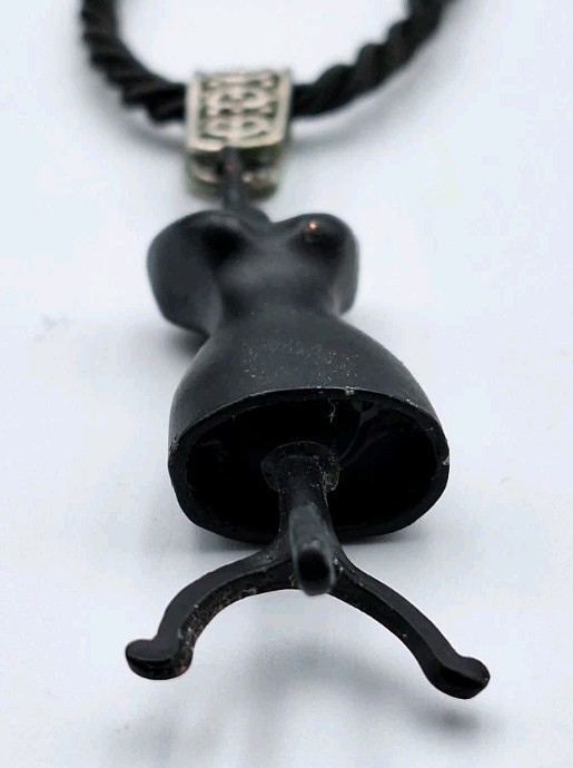 Black Mannequin Dress Form Art Pendant Necklace Black Braided Cord 19″-20″ *RARE