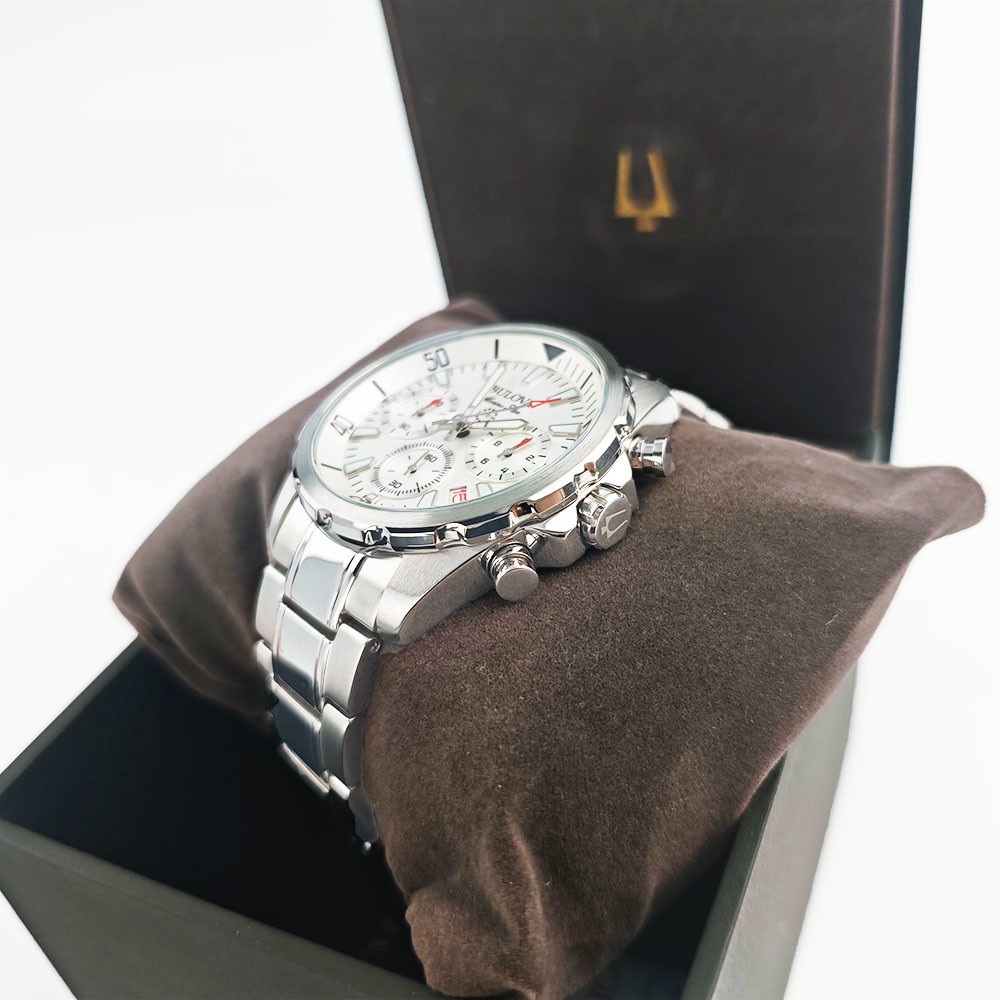 Bulova Men’s Marine Star 6-Hand Quartz Watch 96B255 White Dial 43mm With Box