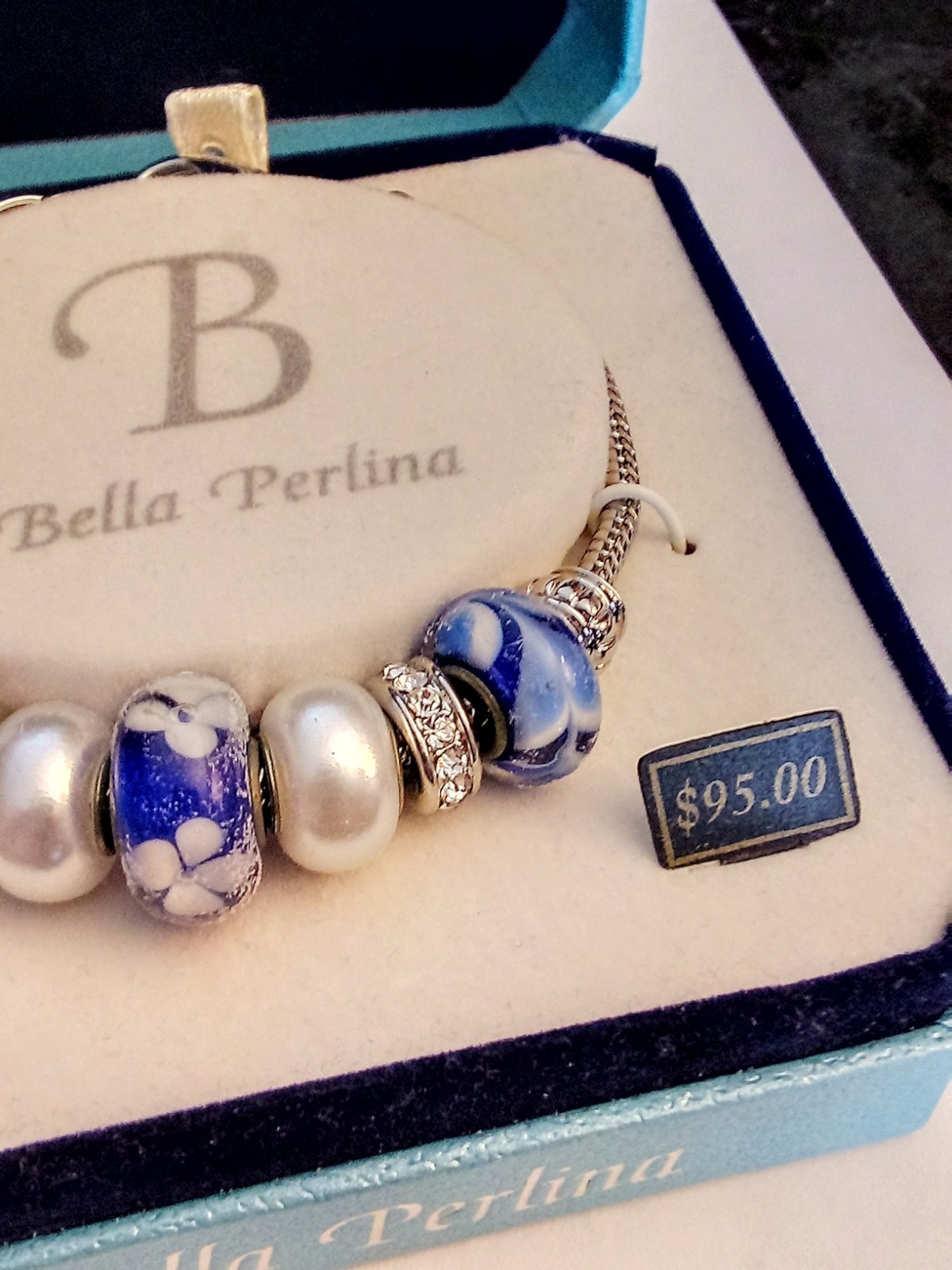 Bella Perlina Silver Tone Charm Bracelet Murano Glass New In Box