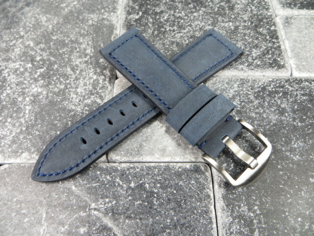 24mm Assolutamente Leather Strap Blue Tang Watch Band Tongue Buckle PANERAI