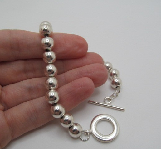 925 Sterling Silver Round Ball Bead 8.25mm Chain Toggle Bracelet 8.25 In