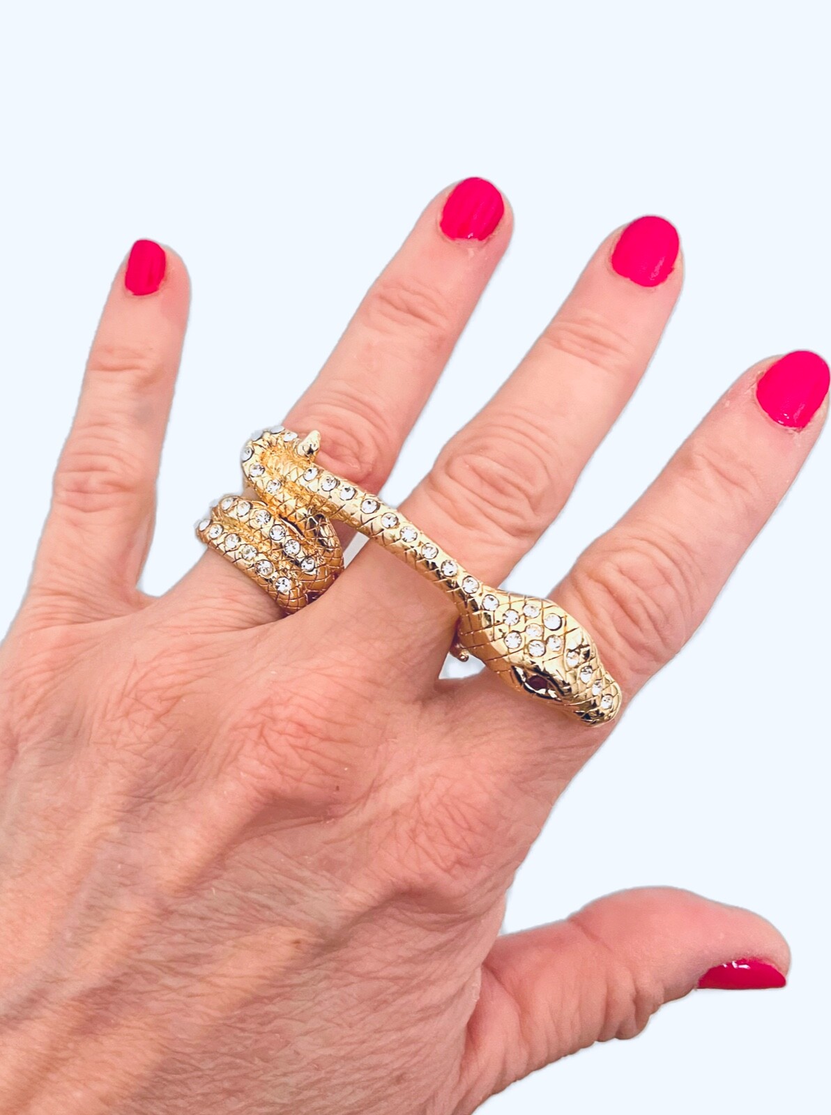 Clear Rhinestones 2 In One Fun Snake Serpent Rings Sizes 6.5 & 7.5