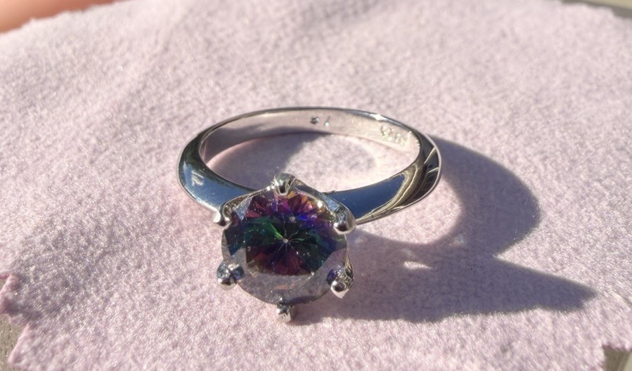 Sterling Silver mystic topaz (8.8×8.7mm) Round ring size 7