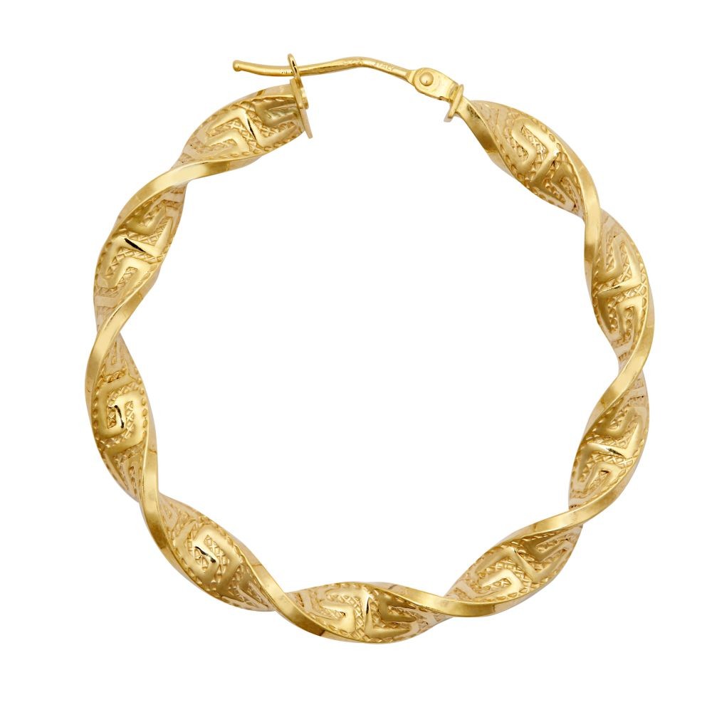 Hoop Earrings 9ct Yellow Gold Greek Key Womens Jewellery