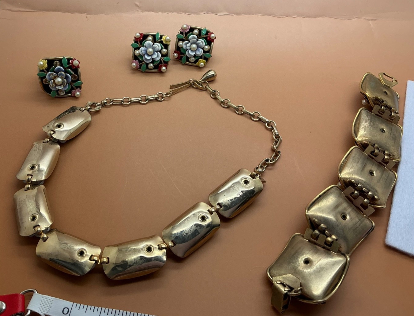 RETRO 4 Piece SET! Vintage ALICE Mulit Color Bracelet Earrings Necklace Ring!!