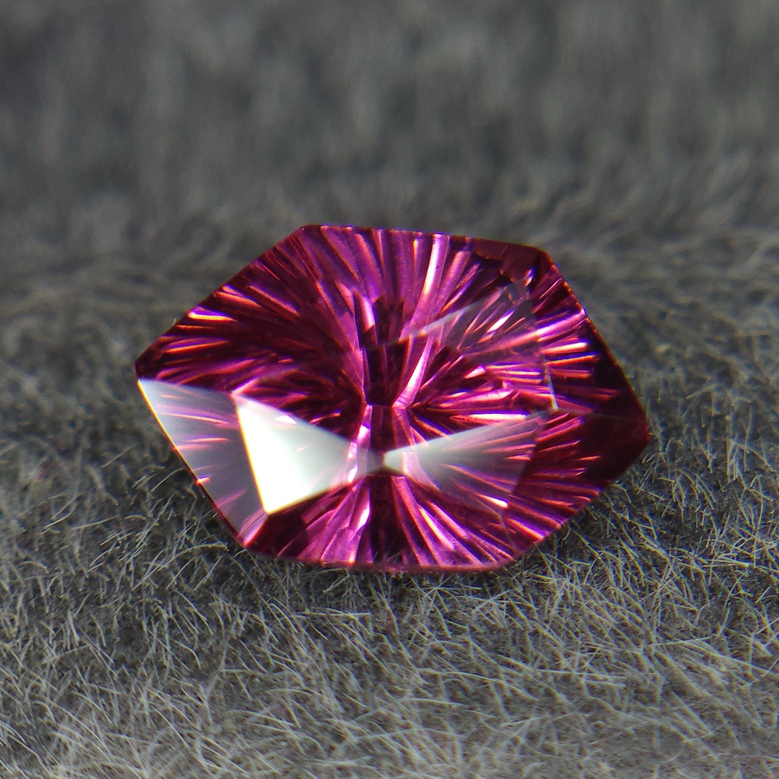 Natural Rhodolite Garnet Sunburst Cut Long Hexagon 8.3mm 1.30 Carat.