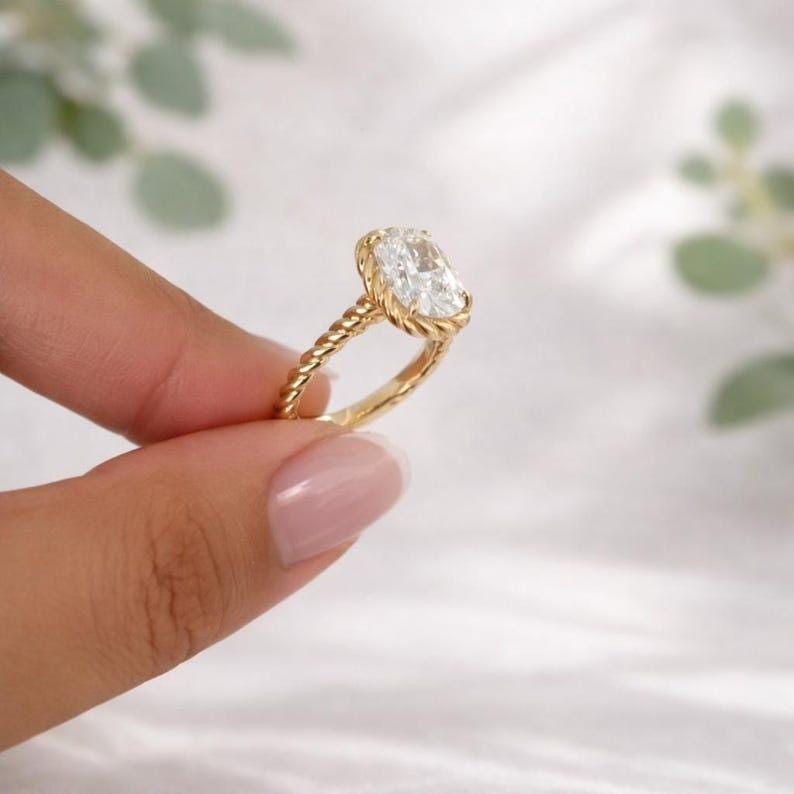 1.50 CTW Elongated Cushion Cut Moissanite Antique Solitaire Engagement Ring VVS1