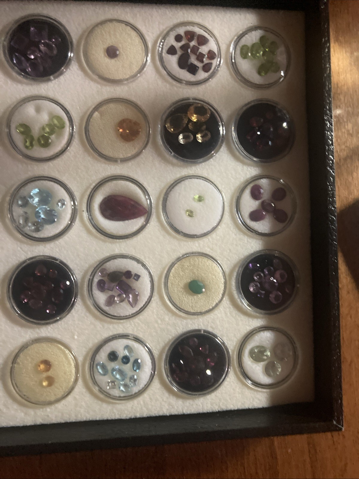 Assorted Multicolor Cut Loose Gemstones in Display Case, Gems In 100 Capsules