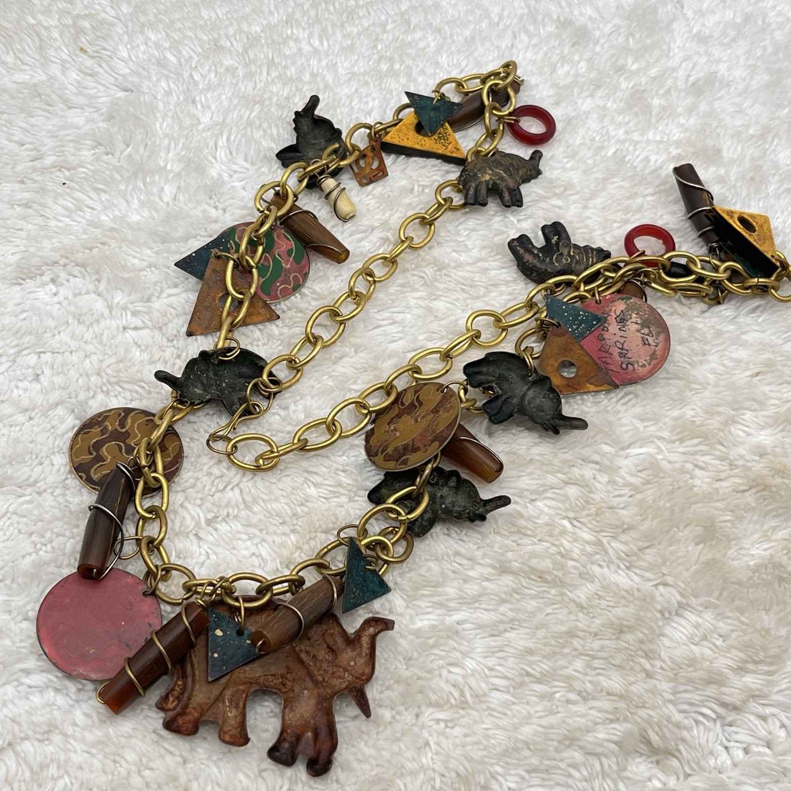 Fetish Charm Necklace Elephant Ethnic Boho 28″