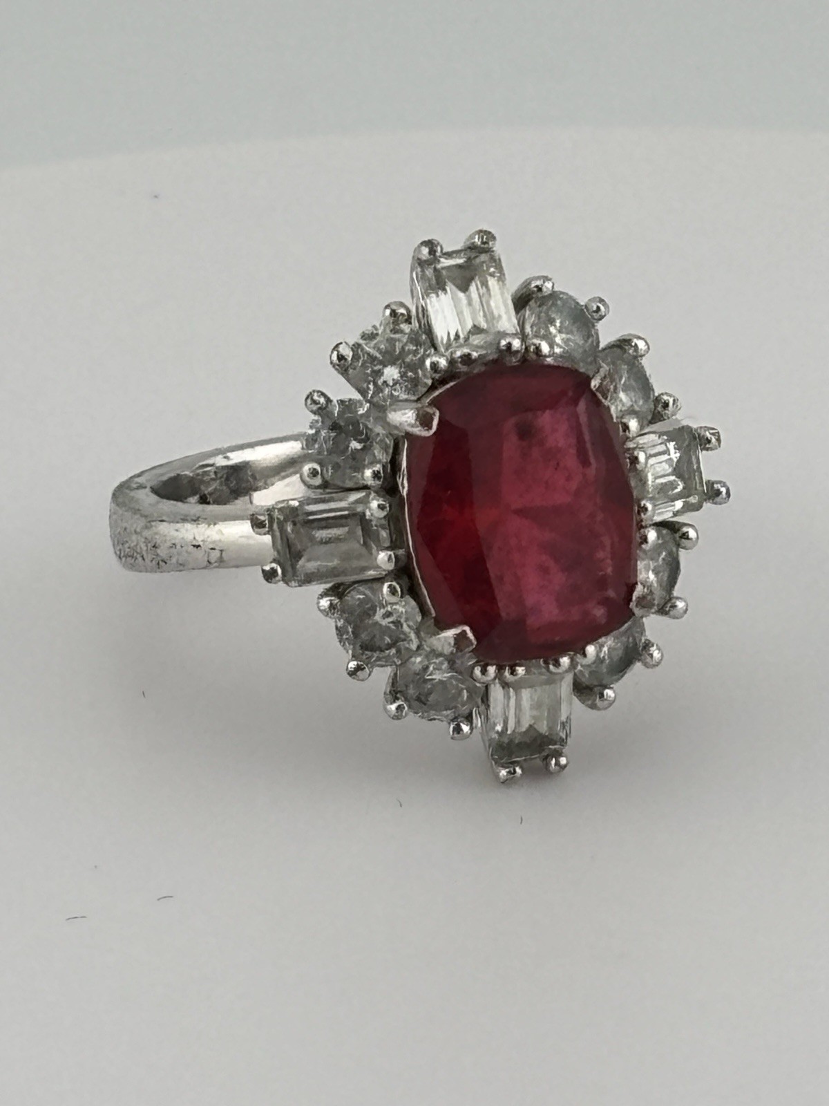 SW China Ruby Red Gemstone Halo Ring Size 6 Oval Statement Ring Vintage Style
