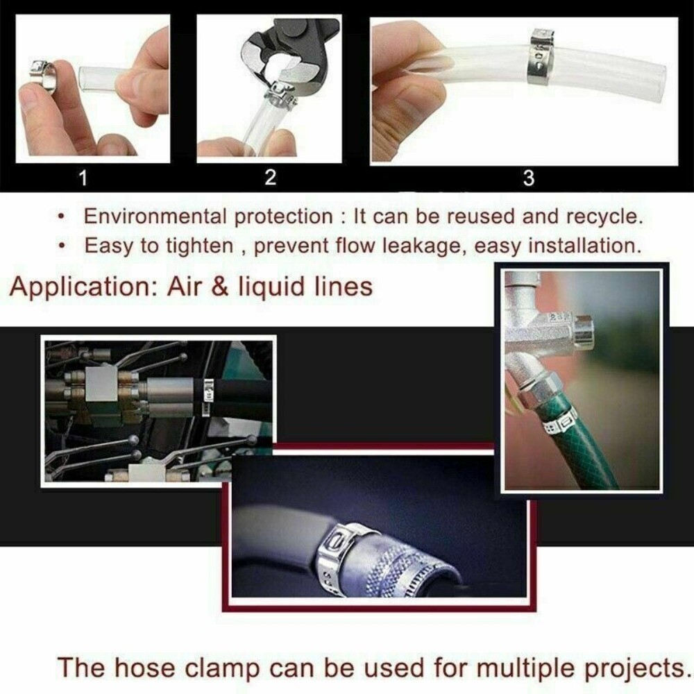 130Pcs Ear Cinch Hose Clamps Assorted Stainless Steel Rings Crimp Pinch Plier US