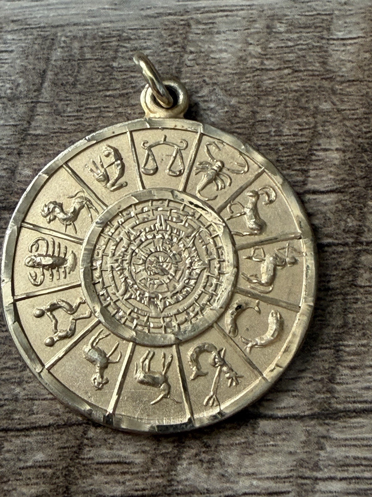Gold Tone Zodiac Wheel Pendant Astrology Circular Charm Necklace