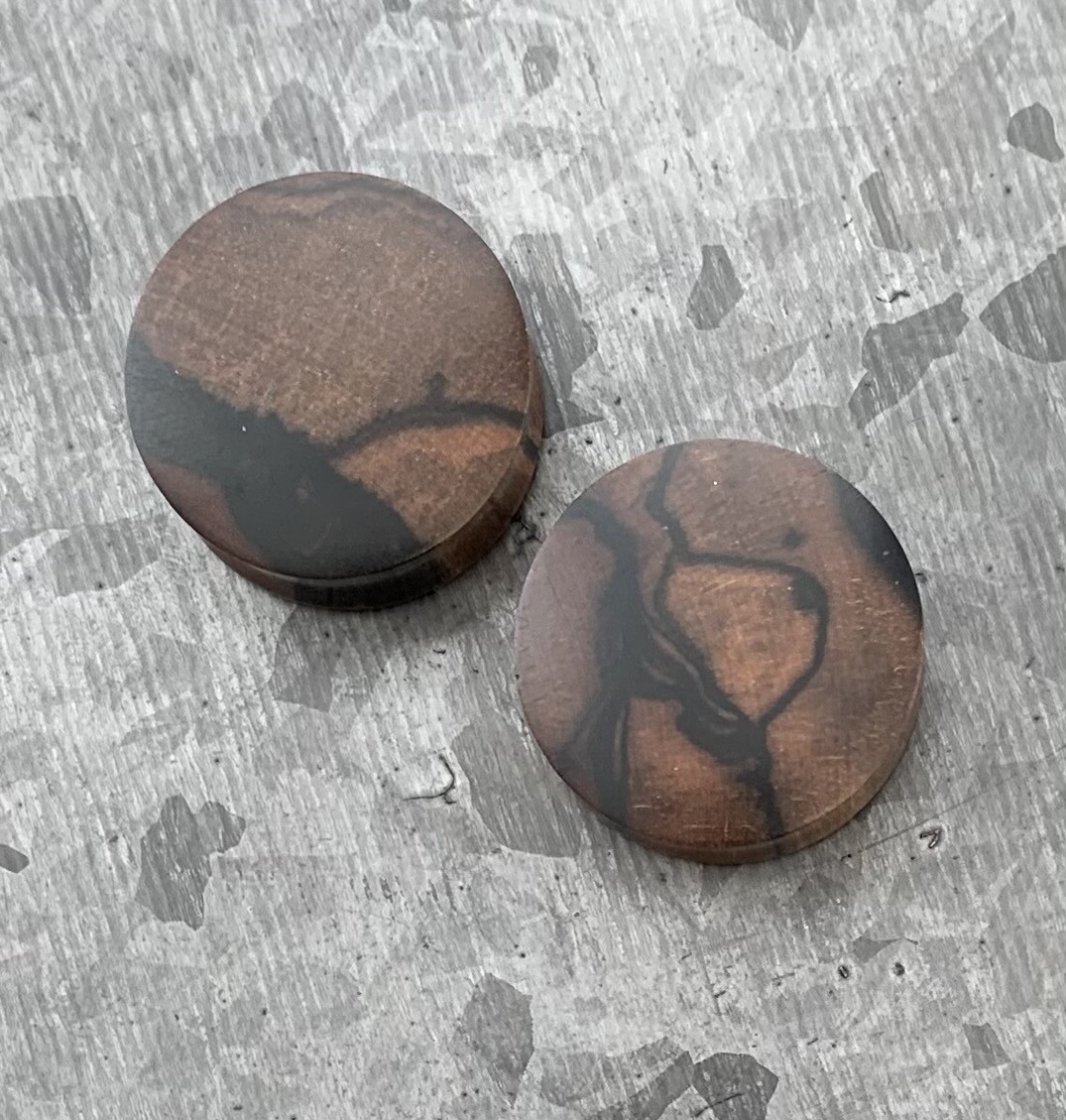 PAIR Ebony Wood Plugs Convex Saddle Double Flare Organic Tunnels Earlets Gauges