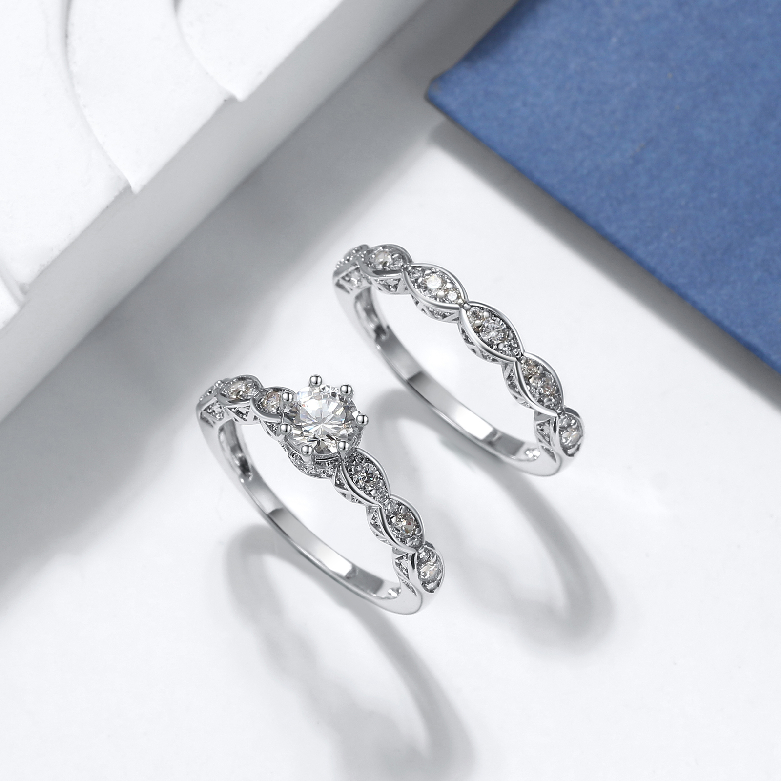 Nickie Wedding Ring Set Engagement Ring Matching Band CZ Womens Ginger Lyne C…