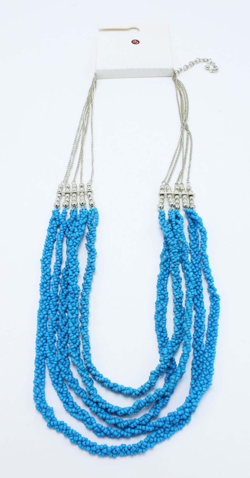 New Silver Tone Necklace with Multi Turquoise Colored Bead Strands NWT #N0054