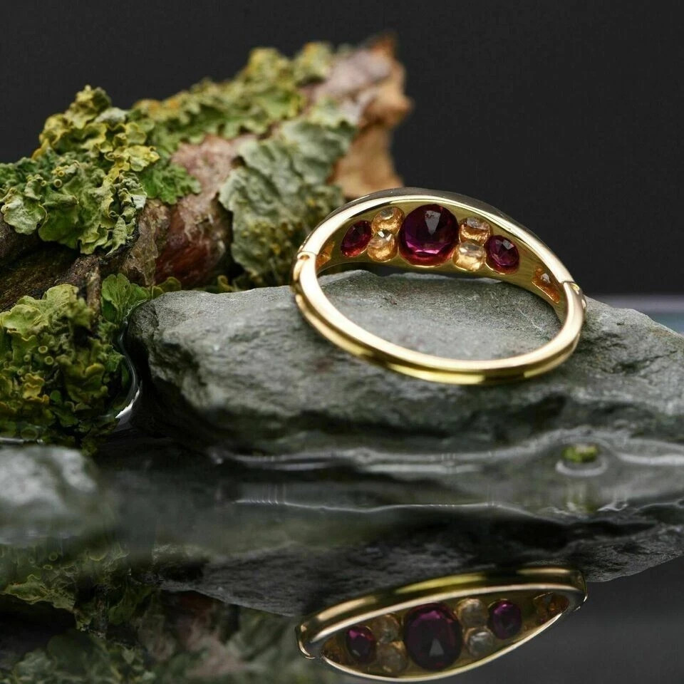 2.30Ct Lab Created Ruby & Diamond Antique Wedding Ring 14K Yellow Gold Finish