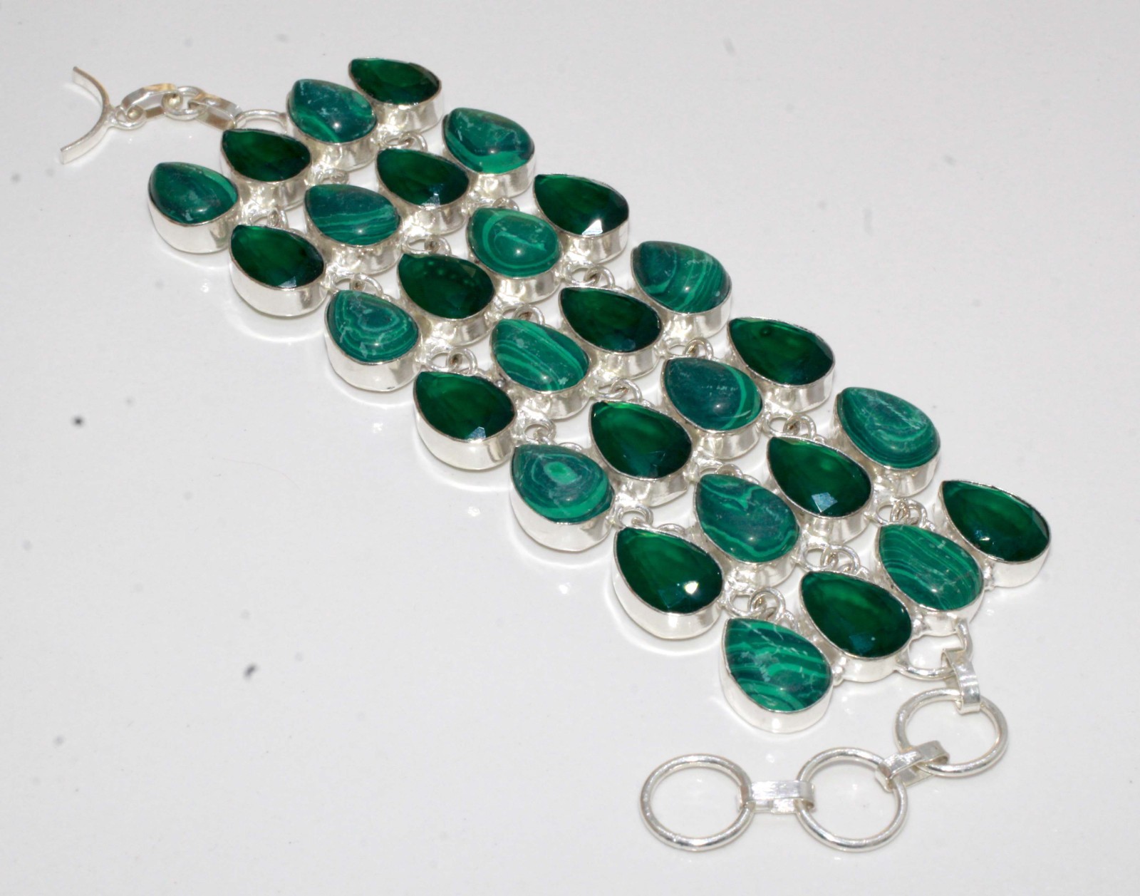 Malachite & Chrome Diopside Gemstone Bracelet Handmade Sterling Silver Jewelry