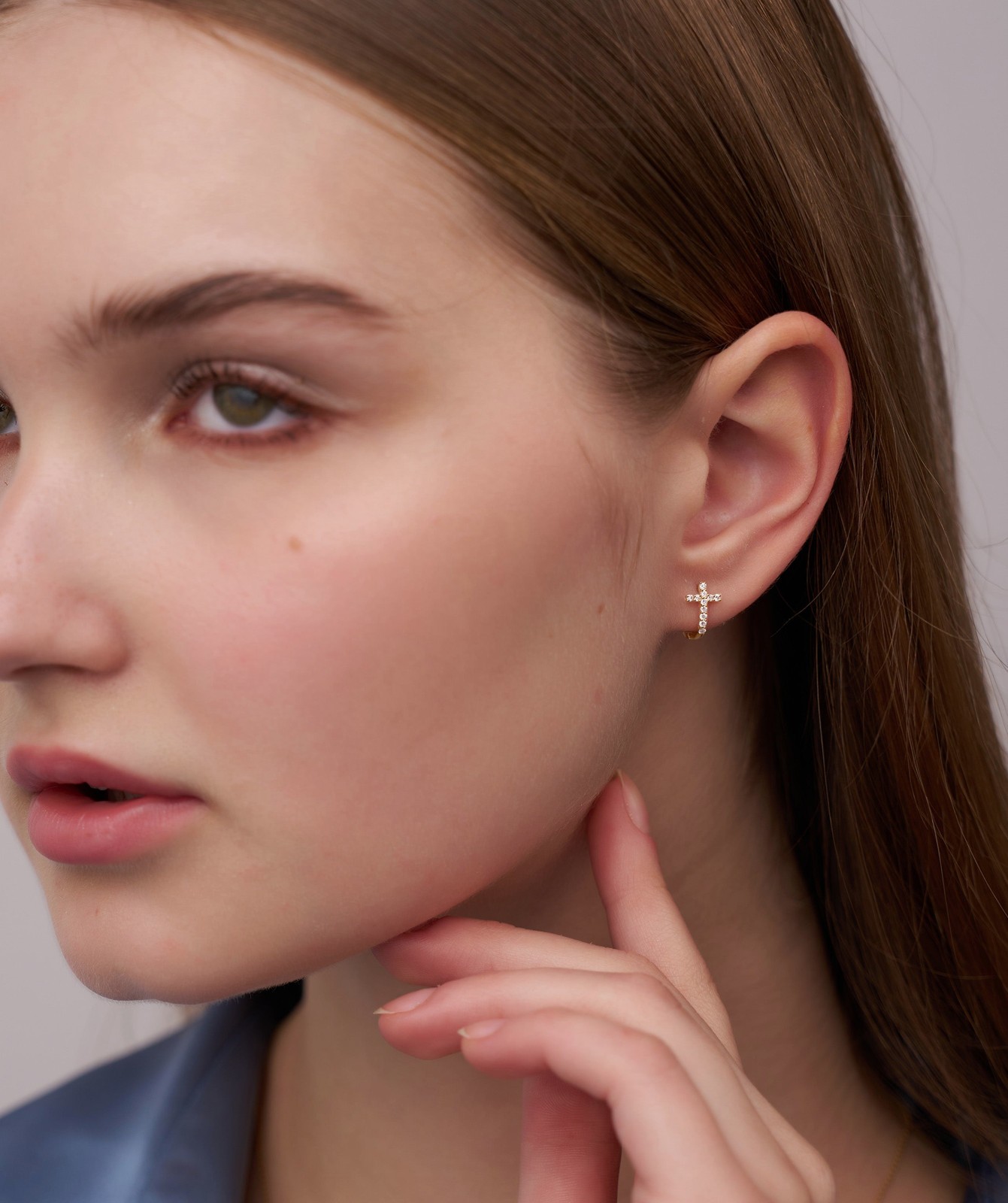 Round Cut Lab Grown Diamond 14K Solid Gold Cross Huggie Hoop Earrings For Woman
