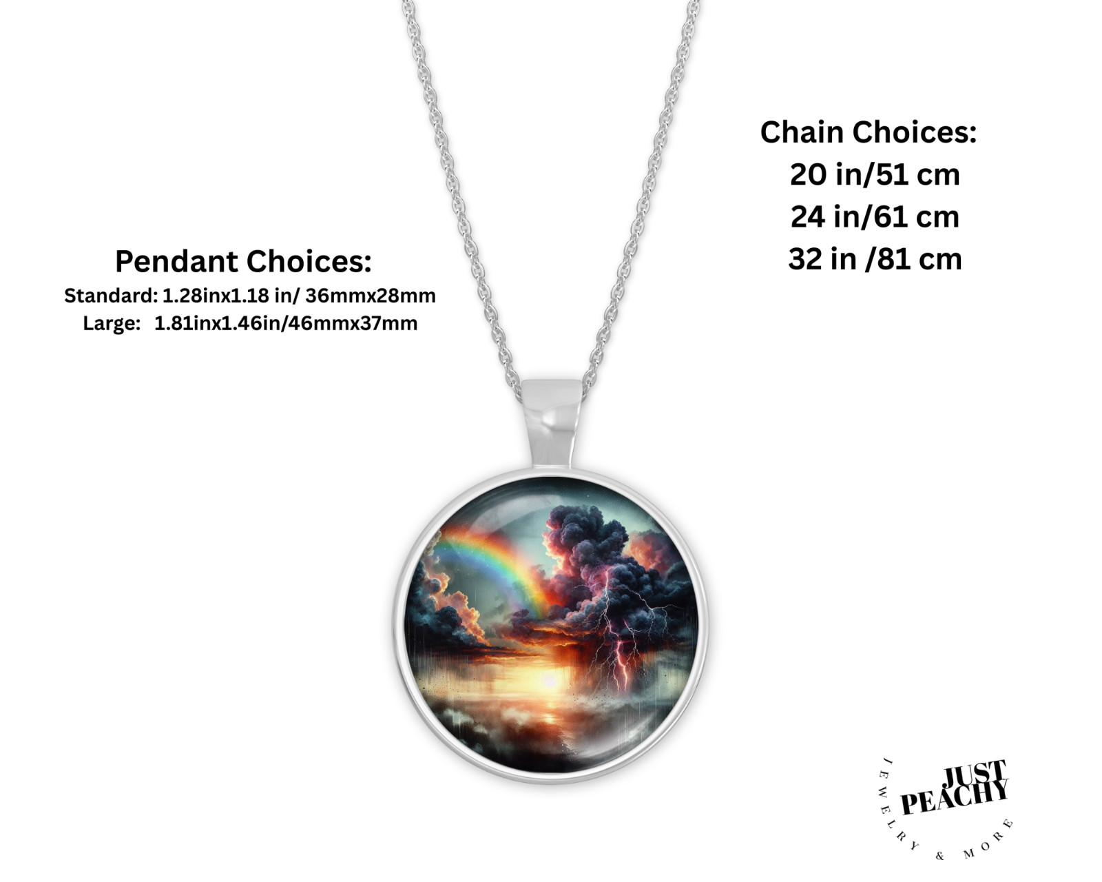 Nature Love Rainbow after the Storm Watercolor Silver Jewelry Necklace Set