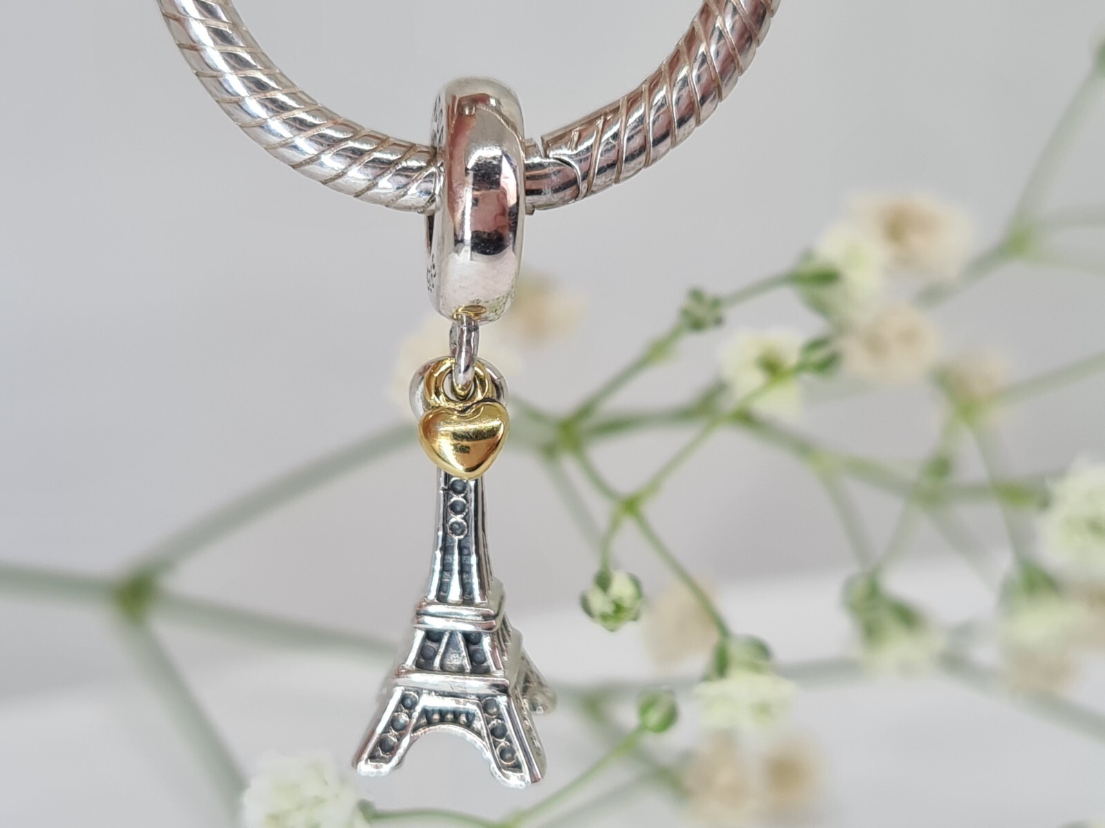 Authentic Pandora Love HEART Paris Hanging France dangle Silver Charm