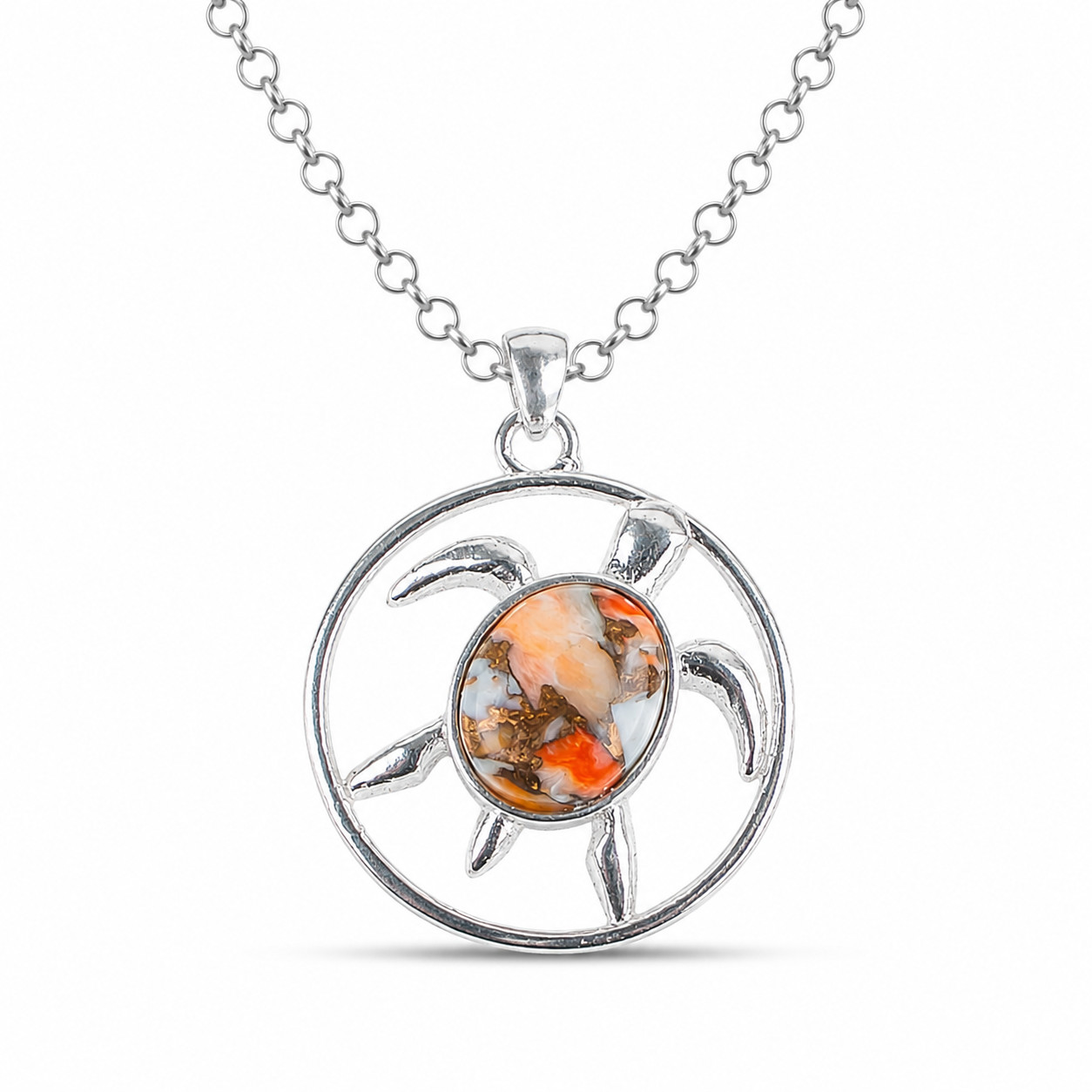 Orange Copper Turquoise Gemstone Pendant 925 Silver Handmade Boho Jewelry 1.18″