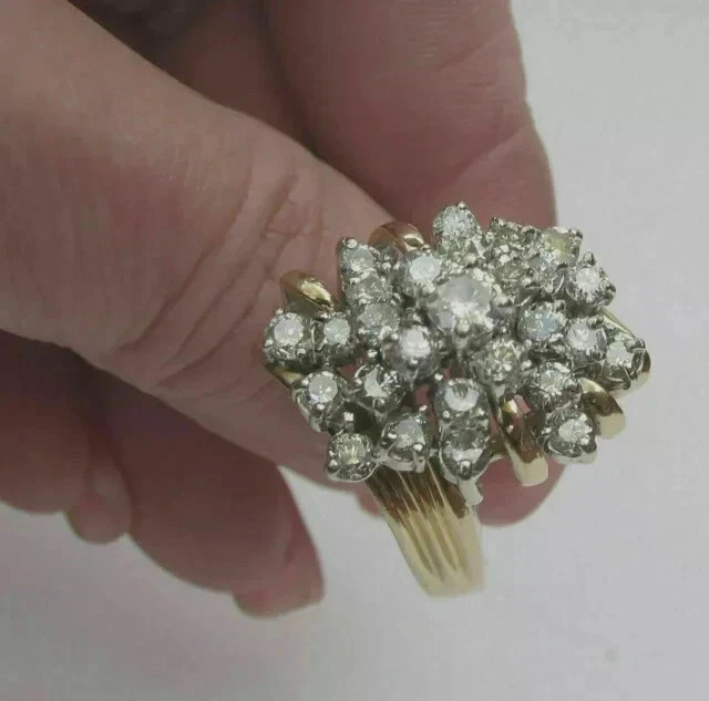 2.50Ct Round Cut Lab Created Cluster Engagement Ring 14K Yellow Gold Plated