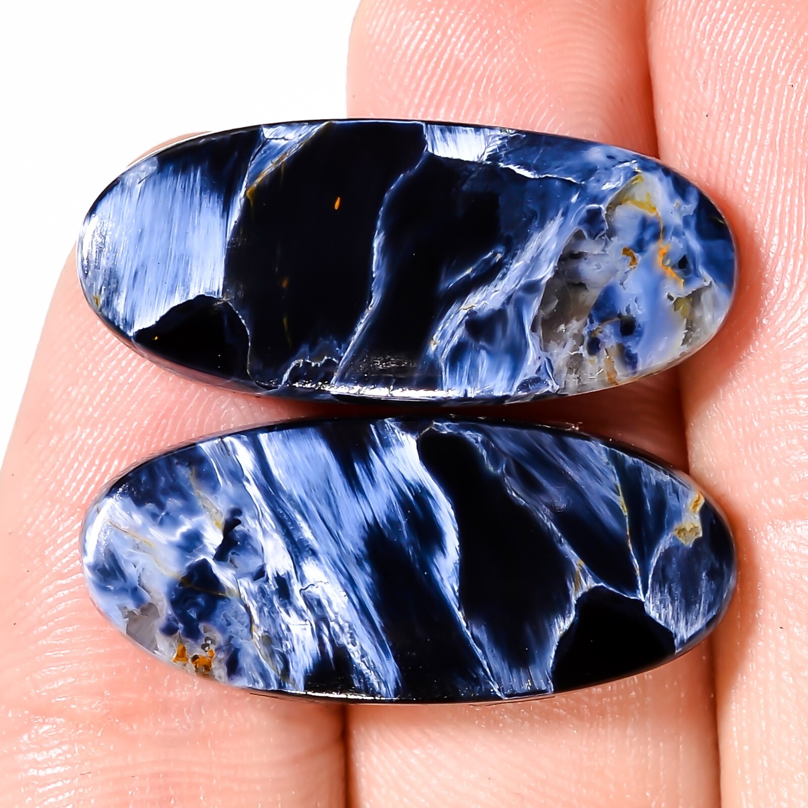 24.05CT 100%Natural Gray PIETERSITE Match Pair Cabochon 11X27X4mm Oval Gemstone